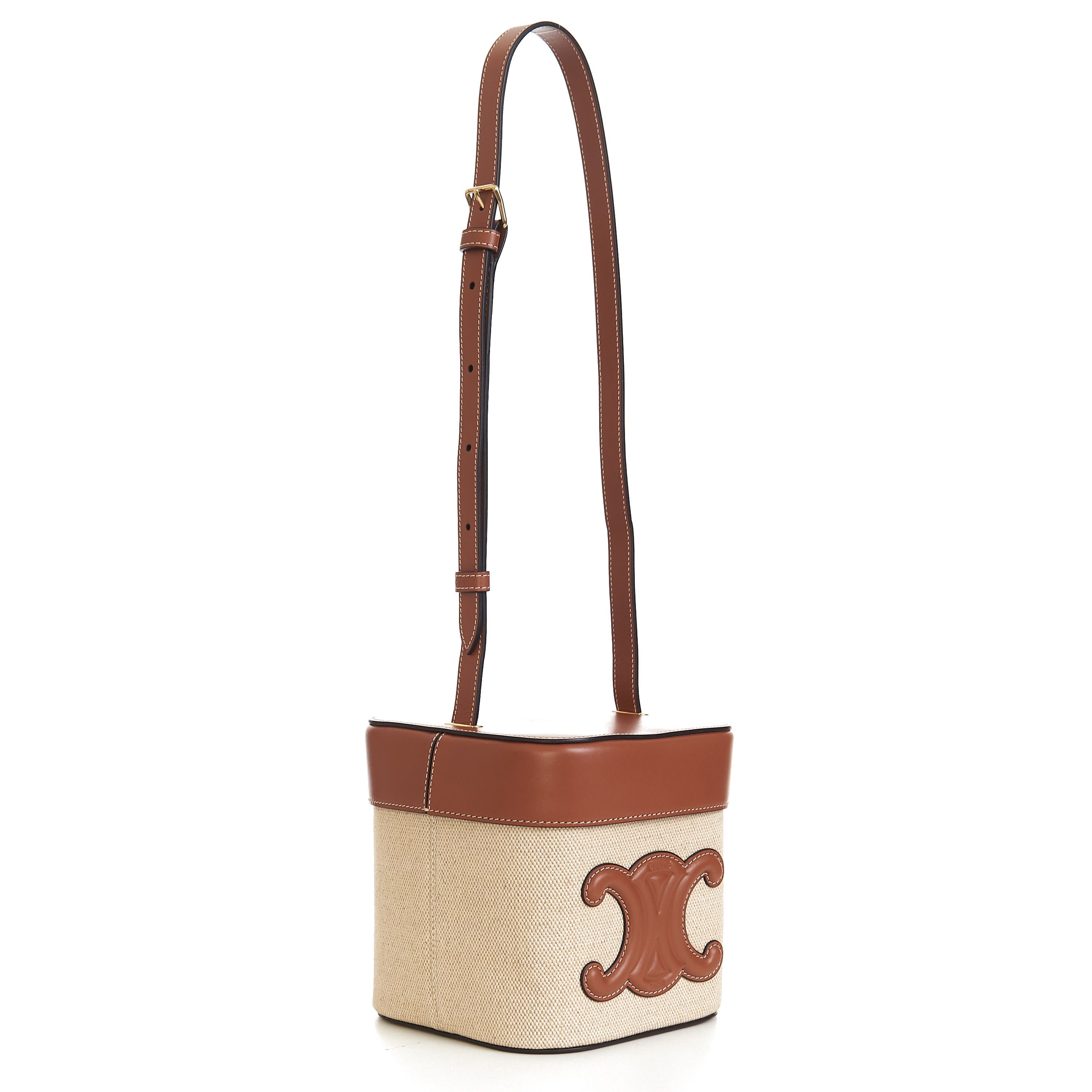 Celine Medium Box Cuir Triomphe In Natural Textile & Tan Calfskin Size ONE SIZE - 8 Thumbnail