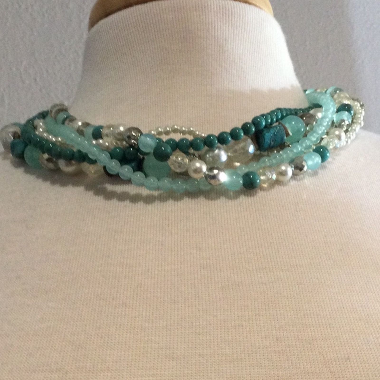 Other Multi-strand Turquoise, Clear, Blue and Silver Bead Necklace Size ONE SIZE - 4 Thumbnail