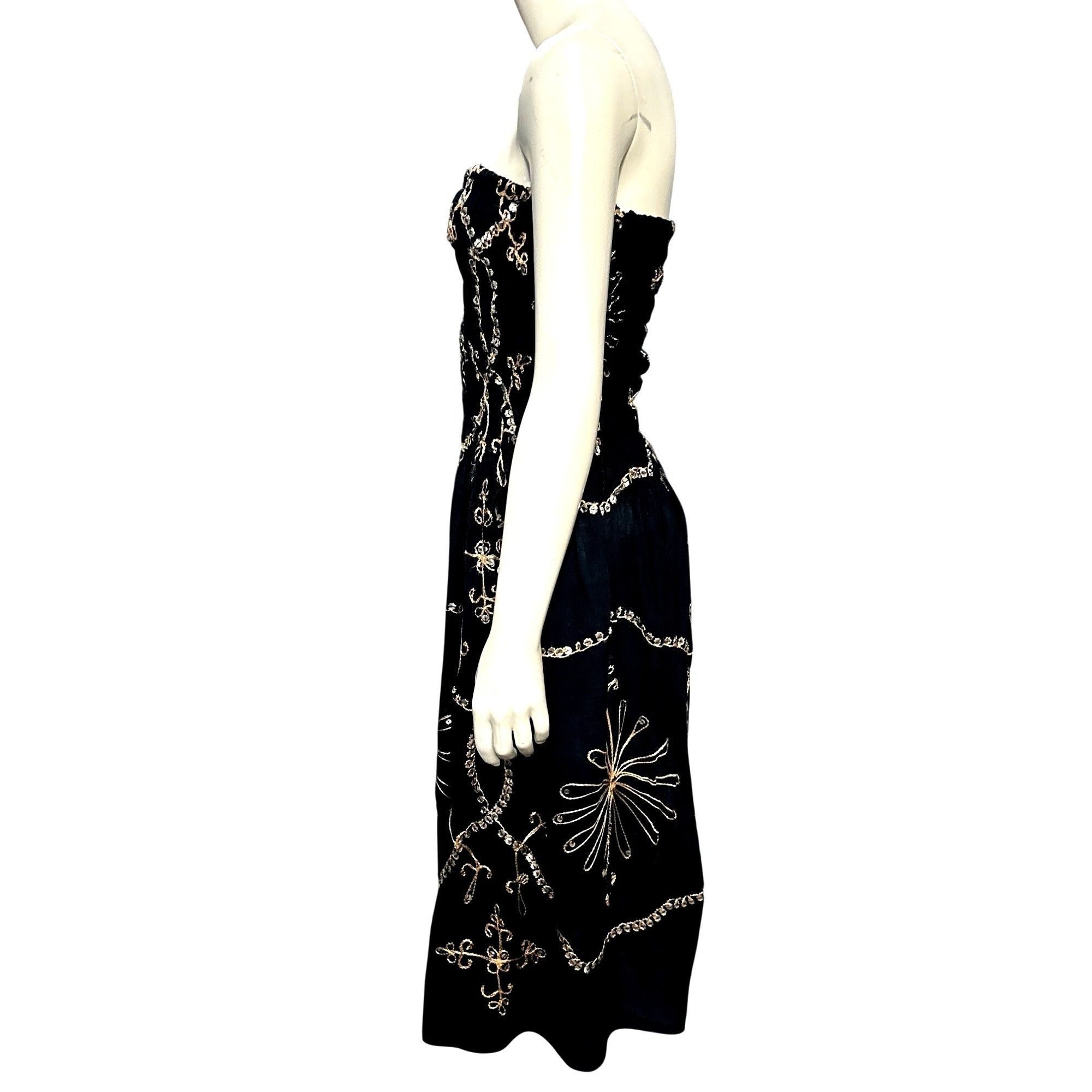 Other Black Strapless Smocked Embroidered Sequin Midi Dress Gold S Size S / US 4 / IT 40 - 5 Thumbnail