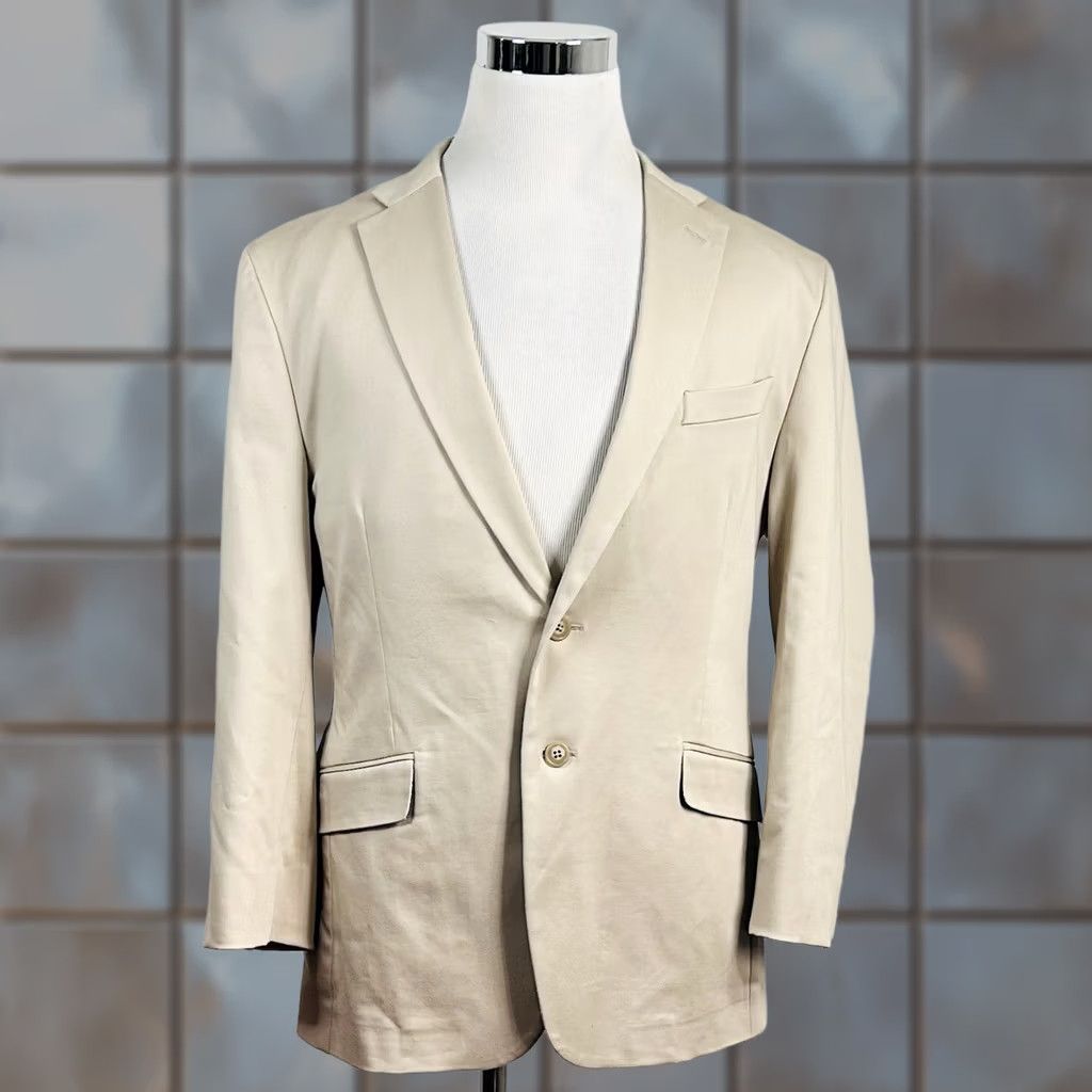 Joseph Abboud Joseph Abboud 44R Suit 38x28 Flat Front Beige Cotton Blend Two Button Summer Mens Suit Two-Piece Regular Fit Women? Size 44R - 1 Thumbnail