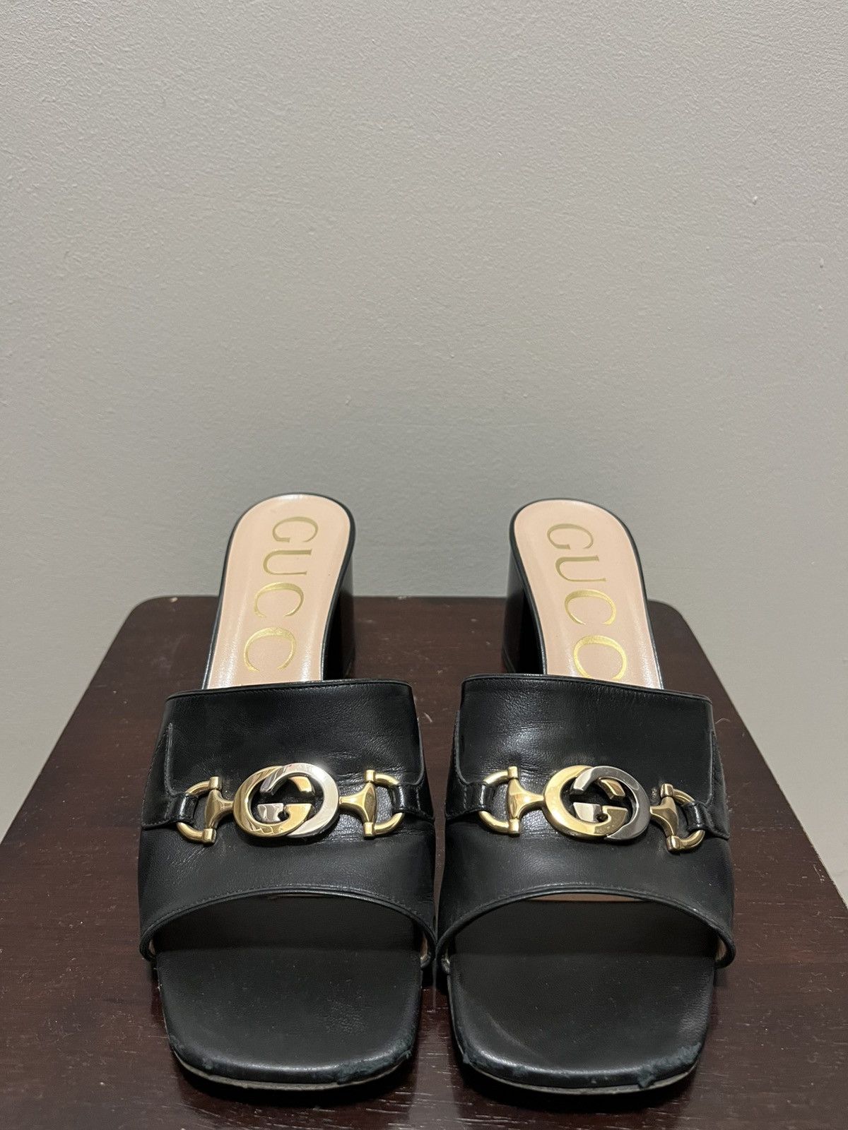 Gucci Gucci Black 624305 Zumi Interlocking G Leather Slide Sandals Size US 9 / IT 39 - 1 Thumbnail