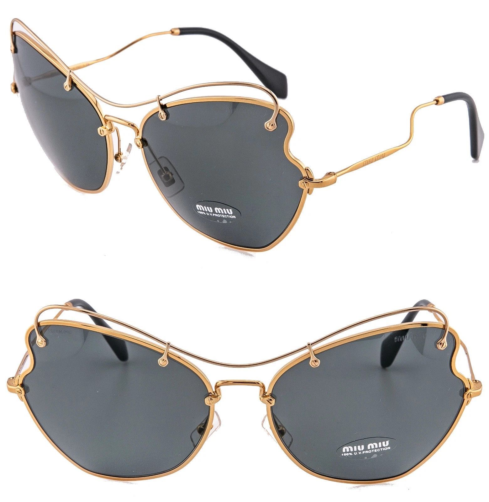 Miu Miu MIU MIU MU56RS SCENIQUE Butterfly 56R Black Gold Sunglasses Size ONE SIZE - 1 Thumbnail