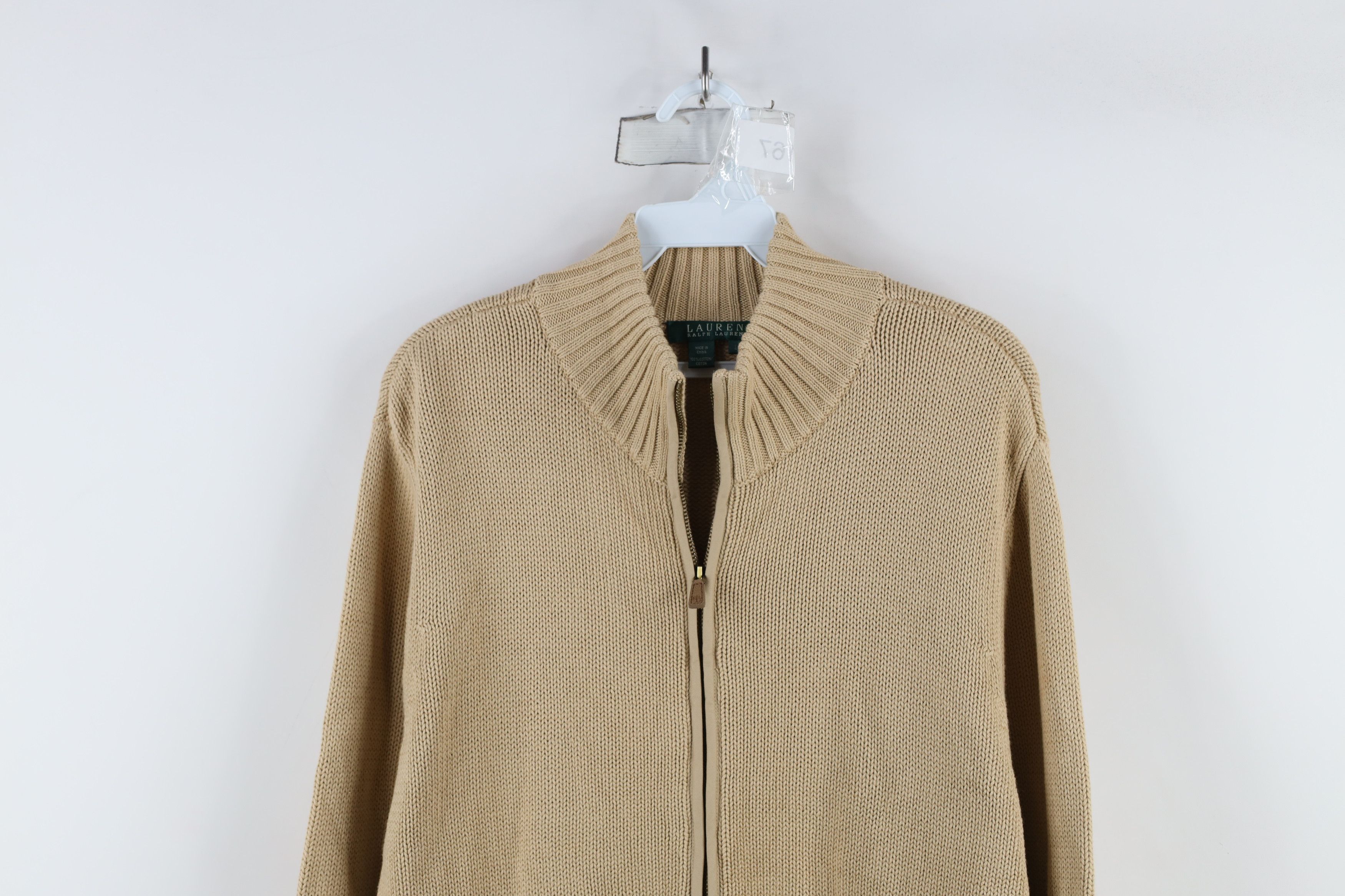 Ralph Lauren × Vintage Vintage 90s Ralph Lauren Cotton Ribbed Knit Full Zip Sweater Size L / US 10 / IT 46 - 2 Thumbnail