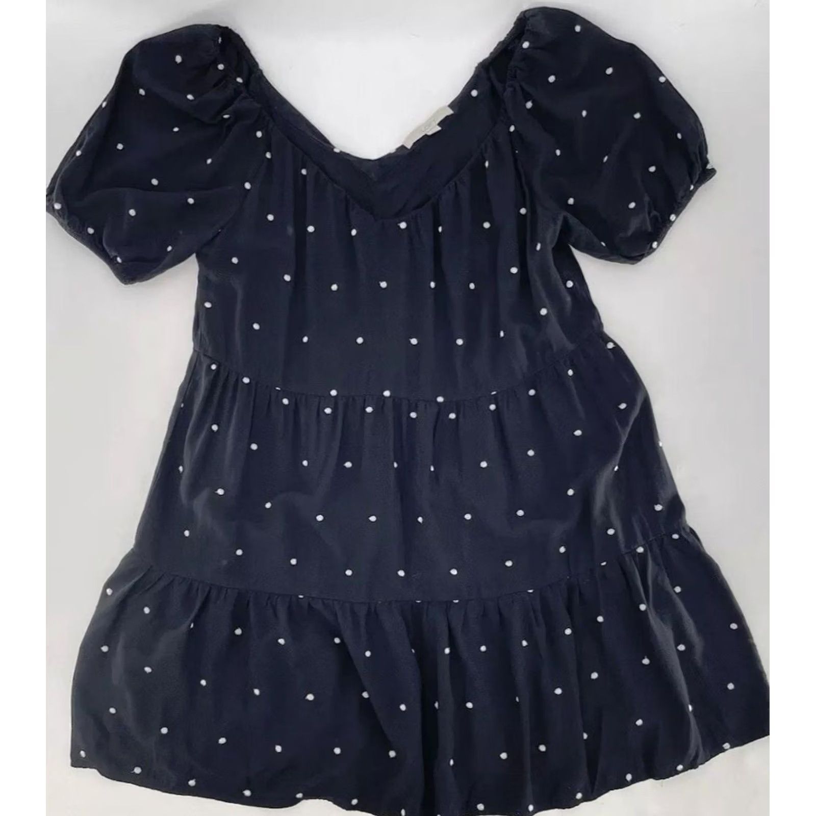 Loft Output: Loft Tiered Black White Embroidered Polka Dot Puff Sleeve Swing Dress, M, SU’ 23 Size M / US 6-8 / IT 42-44 - 3 Thumbnail
