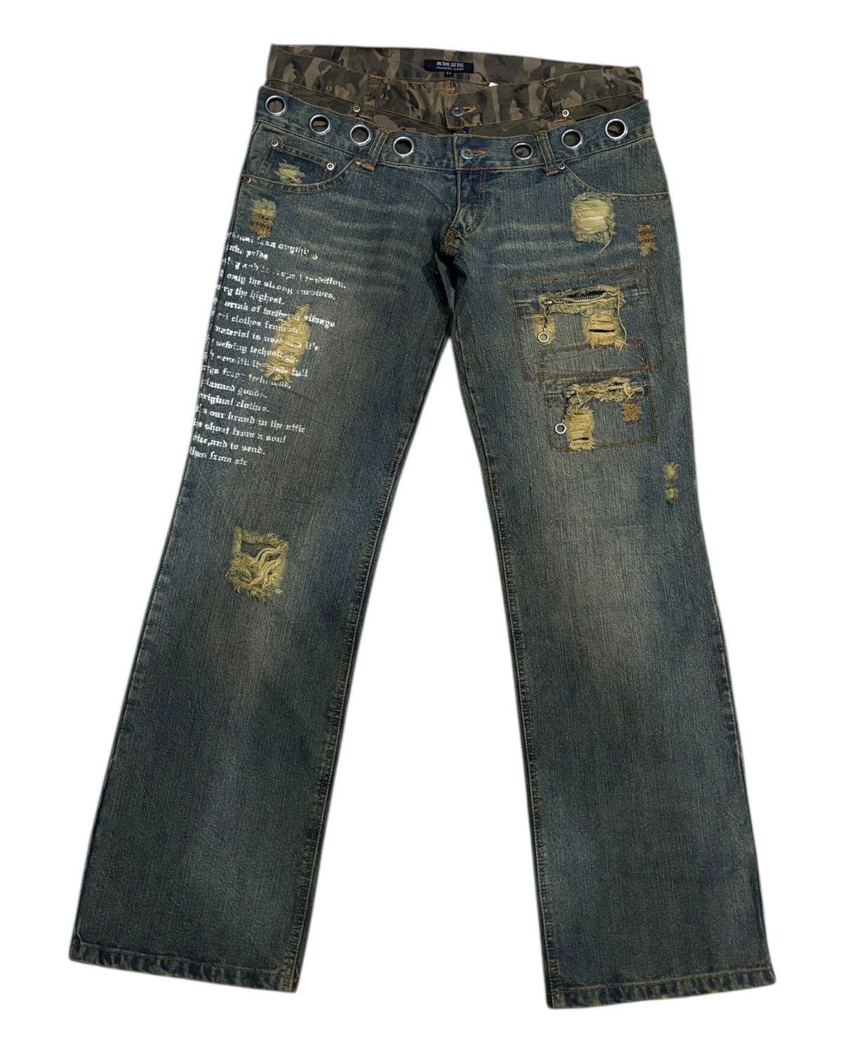 If Six Was Nine × In The Attic × Undercover IN THE ATTIC Double Waist Camo Grommet Wide Leg Denim Jeans Size US 35 - 8 Thumbnail