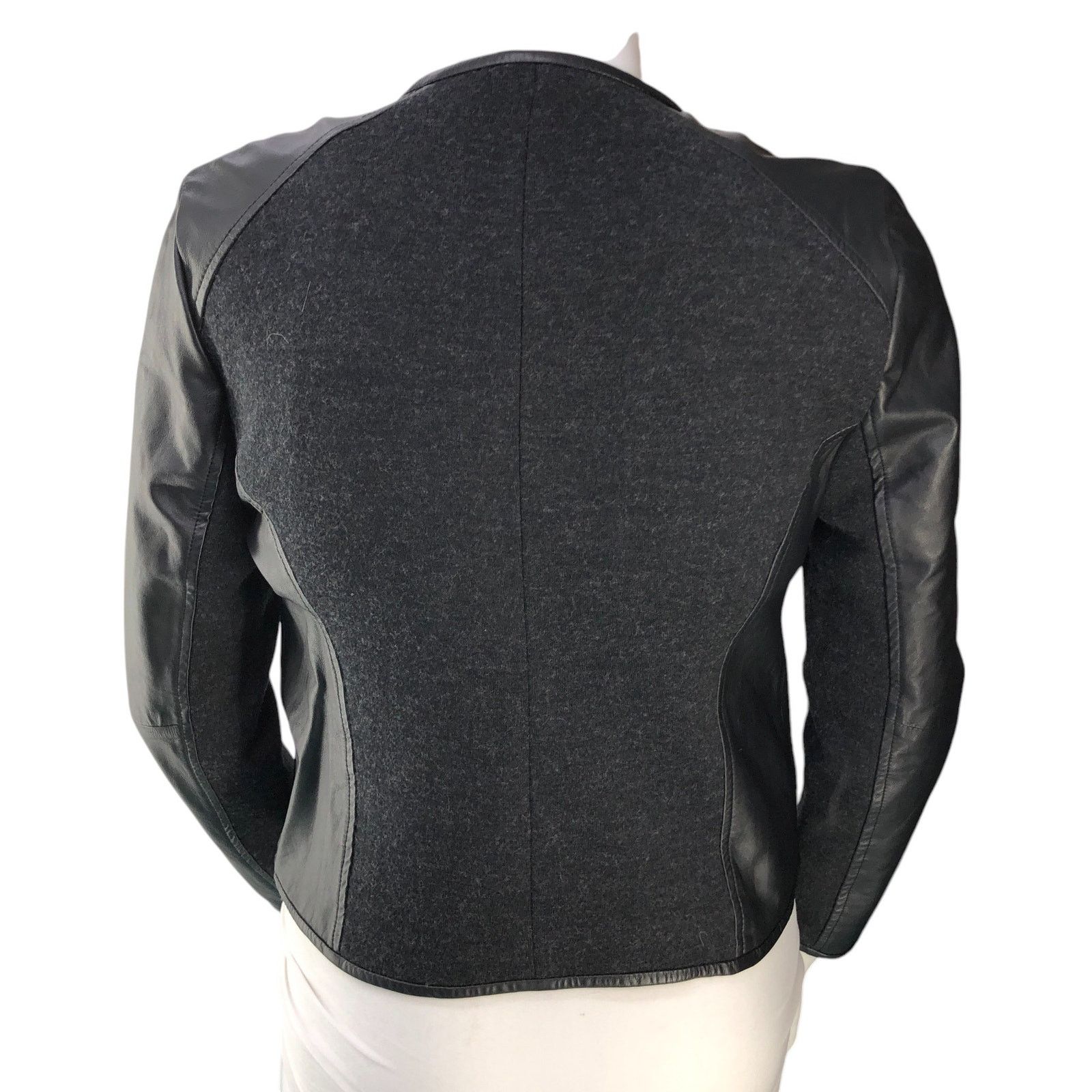 Eileen Fisher Eileen Fisher Size M Jacket Collarless Wool Leather Panel Size M / US 6-8 / IT 42-44 - 7 Thumbnail