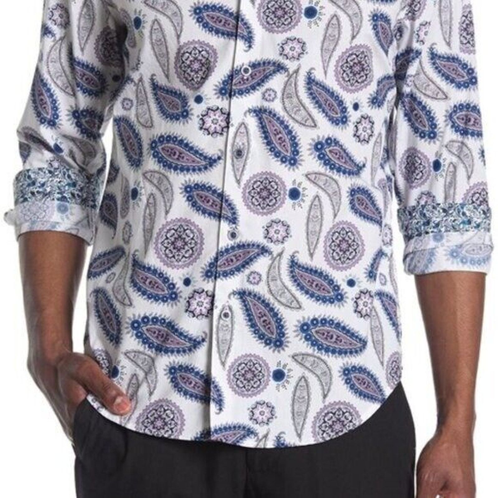 Robert Graham Robert Graham Dress Shirt Men S Pinehill Paisley Flip Cuff Size US S / EU 44-46 / 1 - 3 Thumbnail