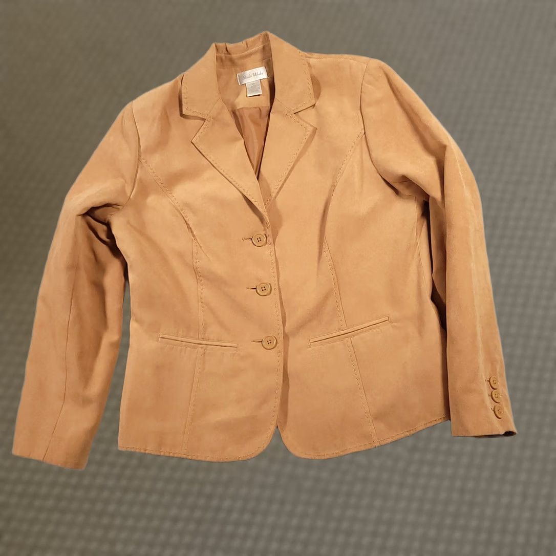 Vintage VINTAGE Studio Works Faux Suede Button Up Shirt Women's 10 Tan Long Sleeve Collar Lined Size L / US 10 / IT 46 - 1 Thumbnail