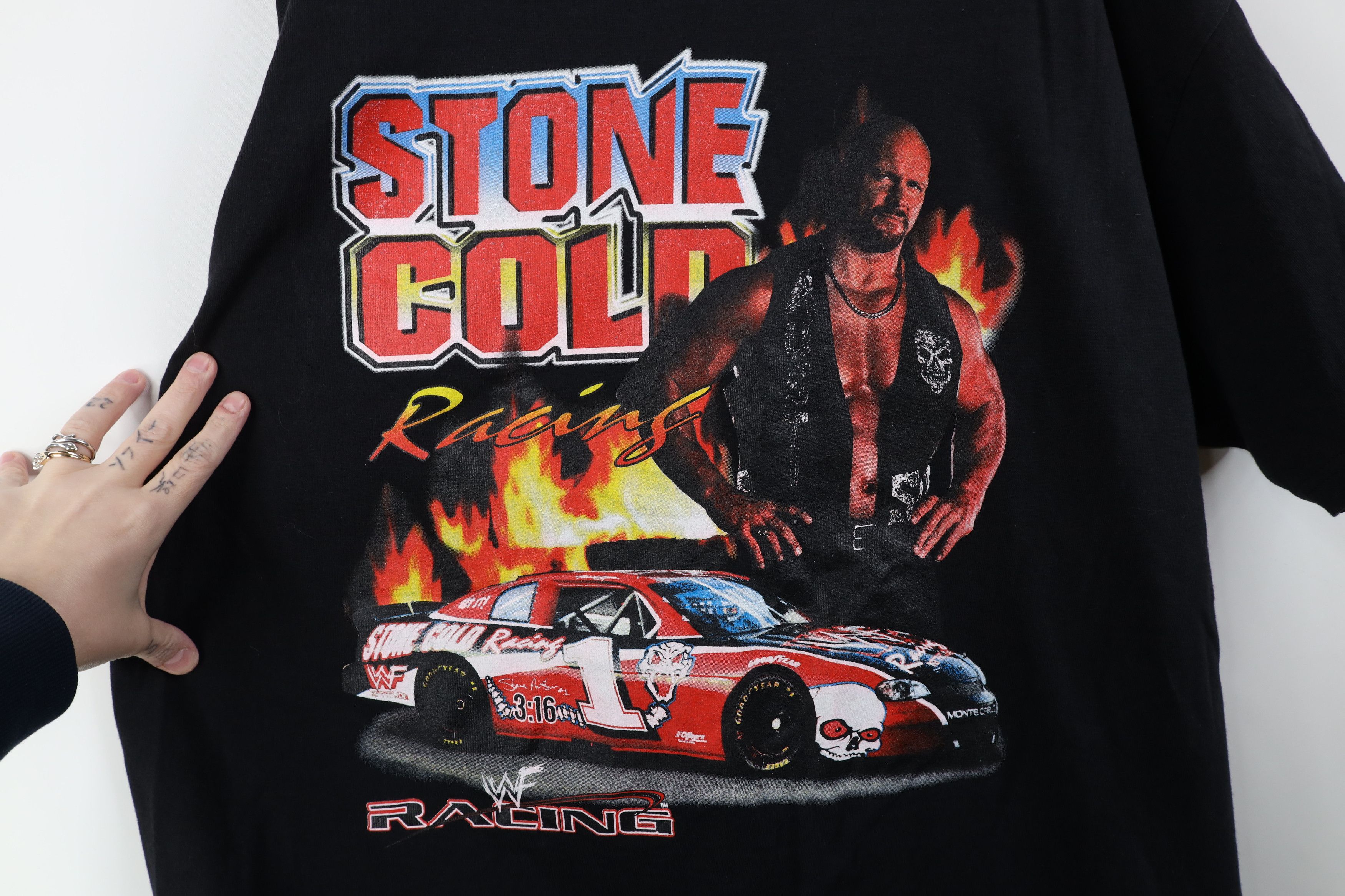 Vintage Vintage 90s WWF Wrestling Cold Steve Austin Racing T-Shirt Size US XL / EU 56 / 4 - 8 Thumbnail