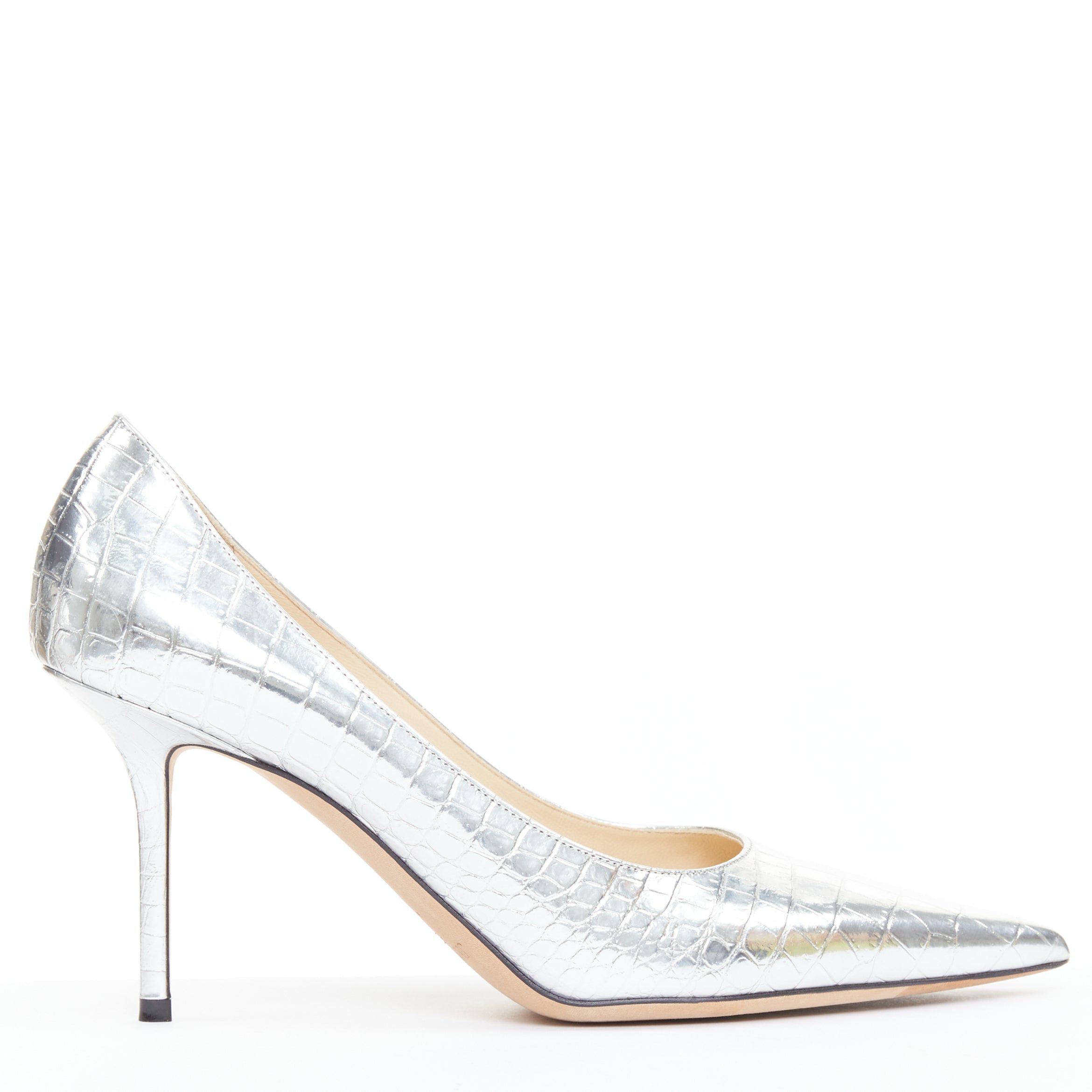 Jimmy Choo JIMMY CHOO Love mirrored silver croc embossed leather pointy pumps EU39.5 Size US 9.5 / IT 39.5 - 1 Thumbnail