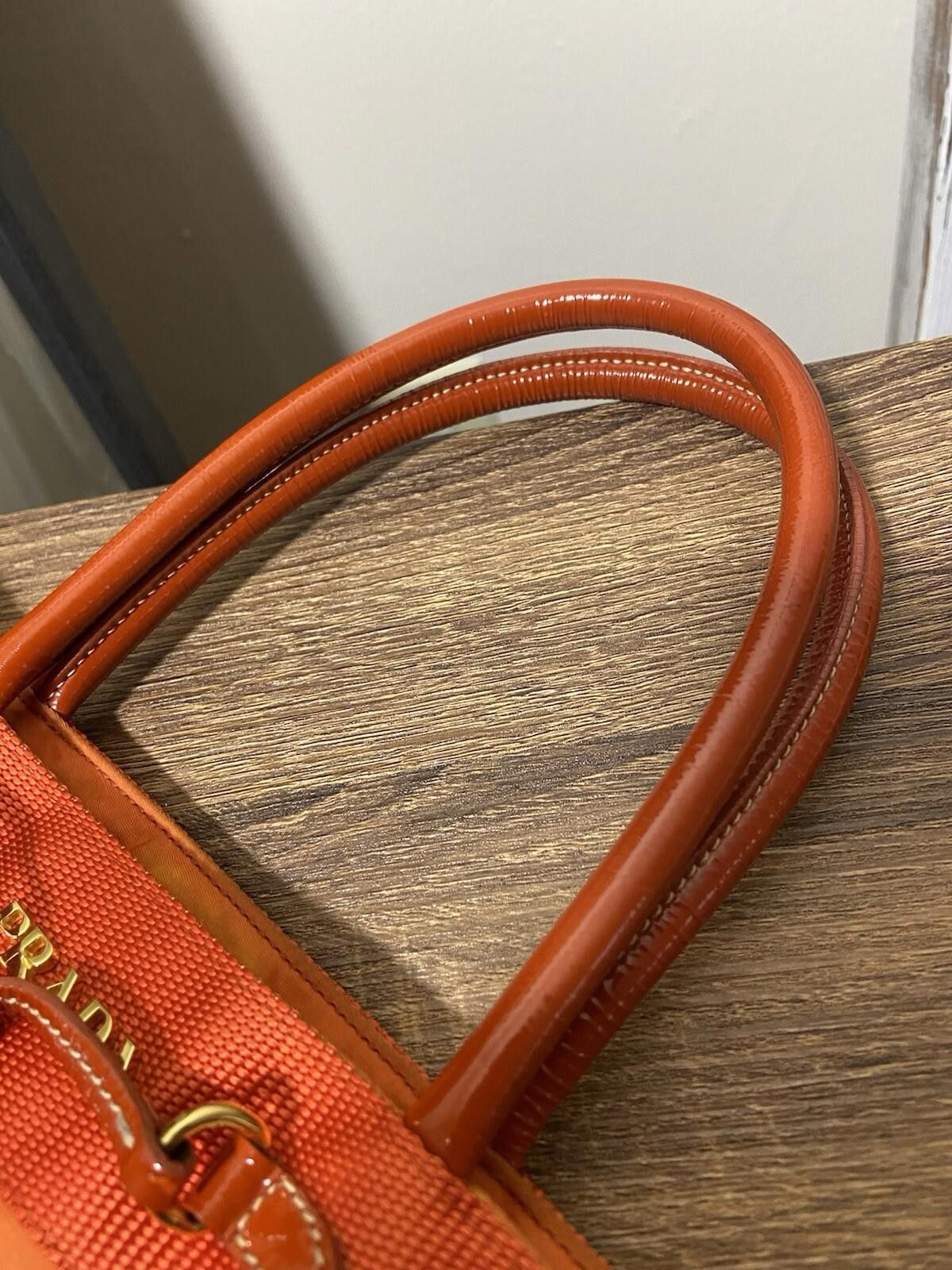 Prada Prada red patent leather orange nylon small hand tote bag Size ONE SIZE - 9 Thumbnail