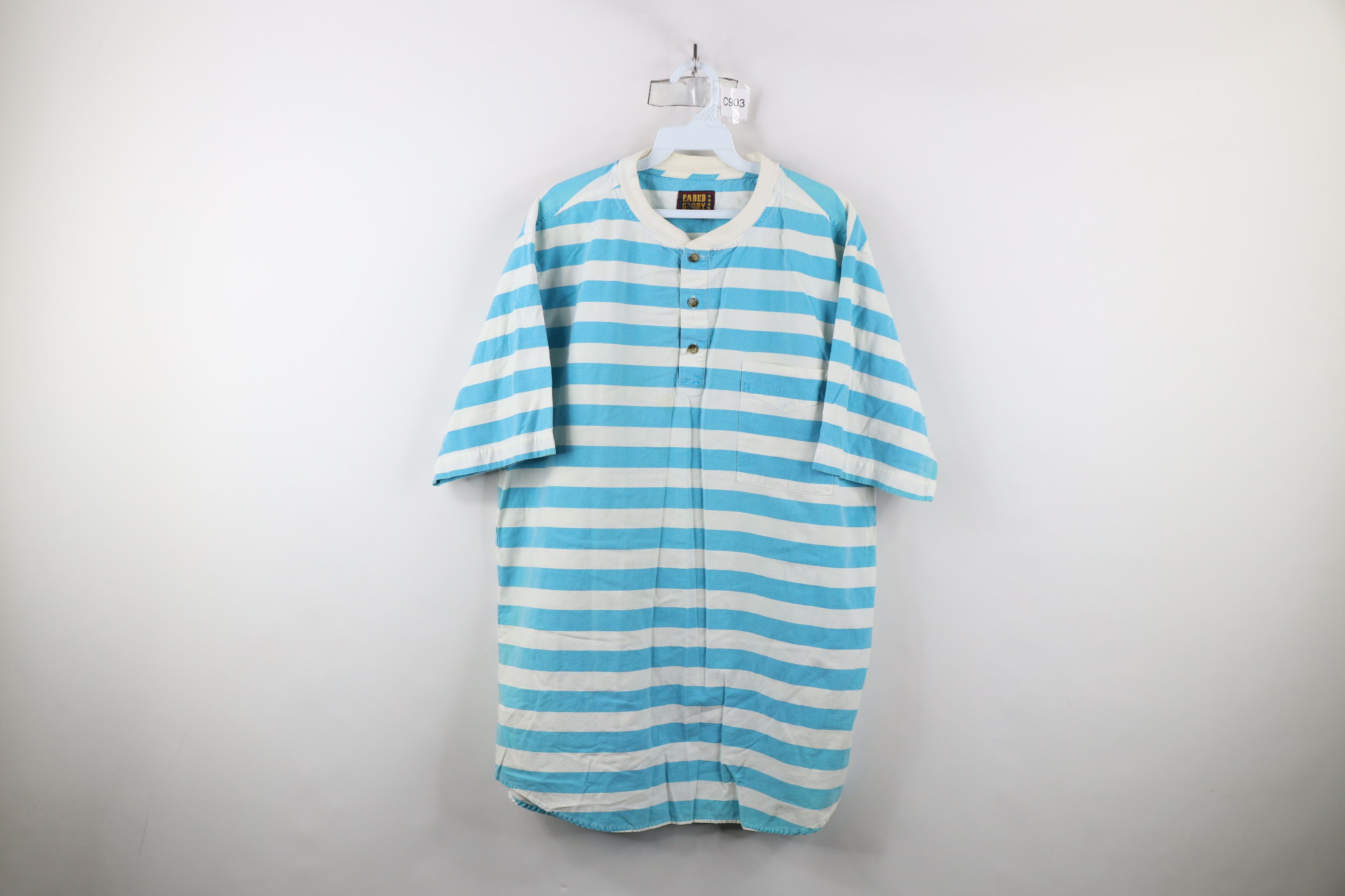 Vintage Vintage 90s Streetwear Striped Baggy Fit Henley T-Shirt Size US L / EU 52-54 / 3 - 1 Thumbnail
