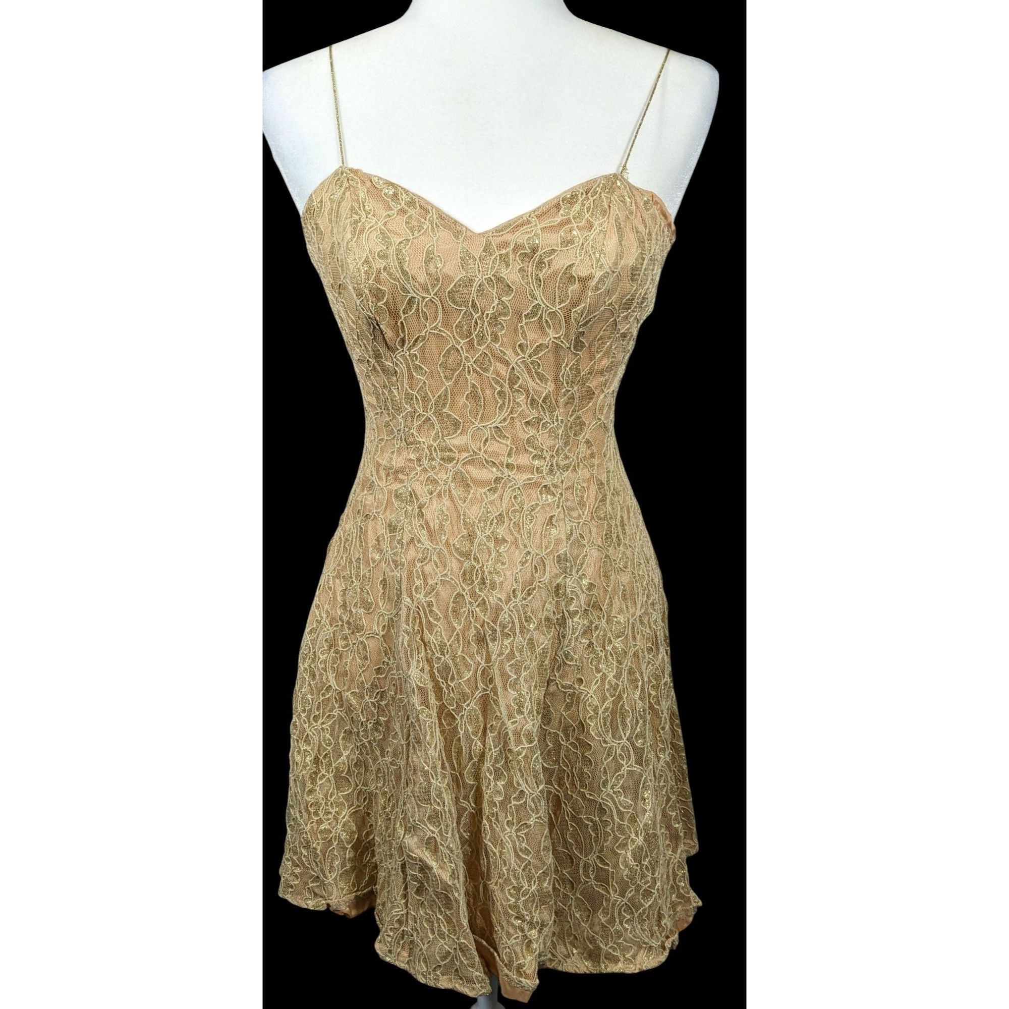 Other Vintage 90s Frederick's Of Holly Wood Gold Lace Dress Size S / US 4 / IT 40 - 1 Thumbnail