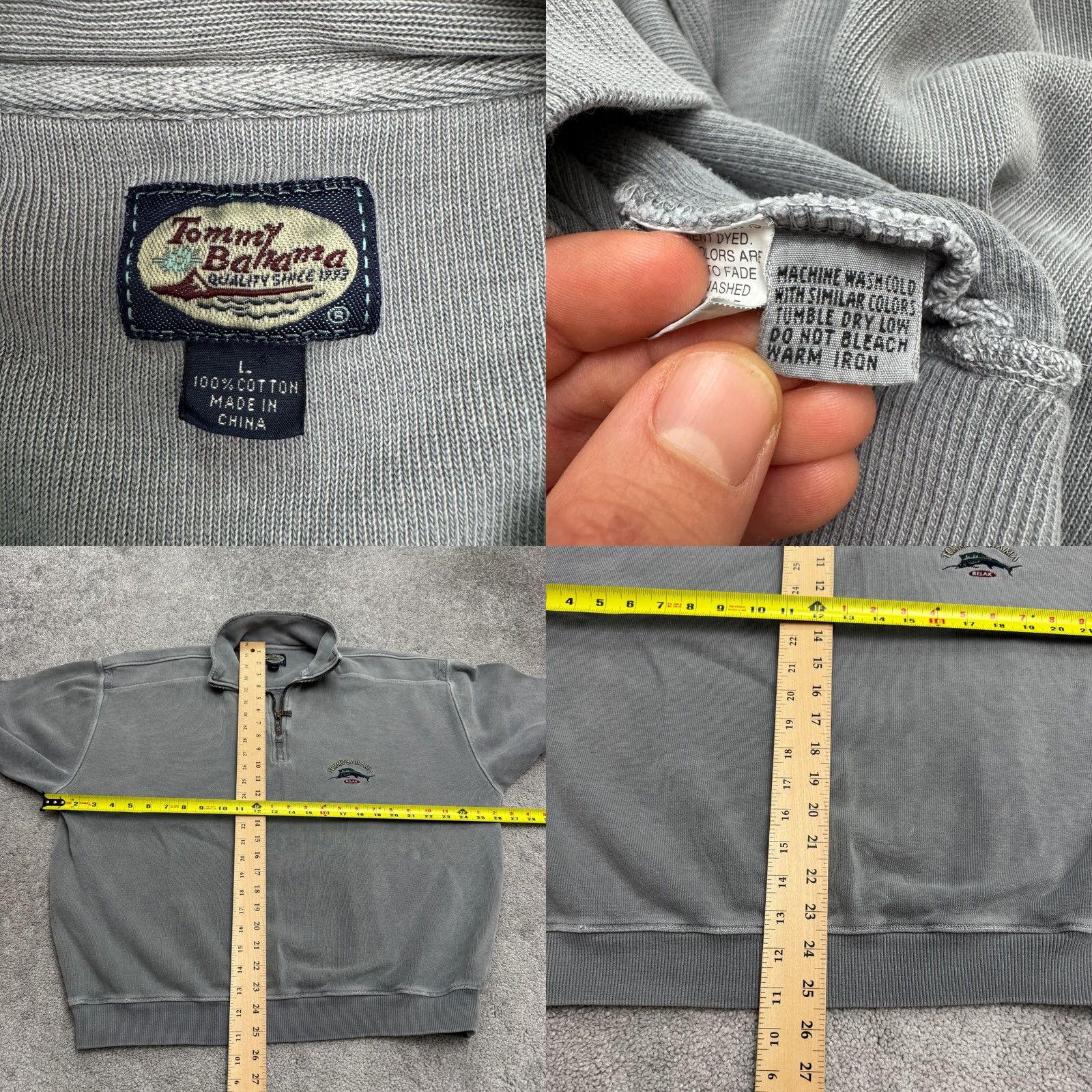 Tommy Bahama Tommy Bahama Sweatshirt Mens Large Gray 1/2 Zip Pullover Cotton Regular Fit Outdoor Sports Athleisure Size US L / EU 52-54 / 3 - 8 Thumbnail
