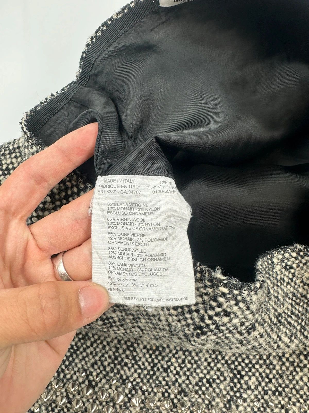 Miu Miu Miu Miu 00’s Grey Tweed Wool Skirt Strass Spike Nail Size 34" / US 12 / IT 48 - 10 Thumbnail