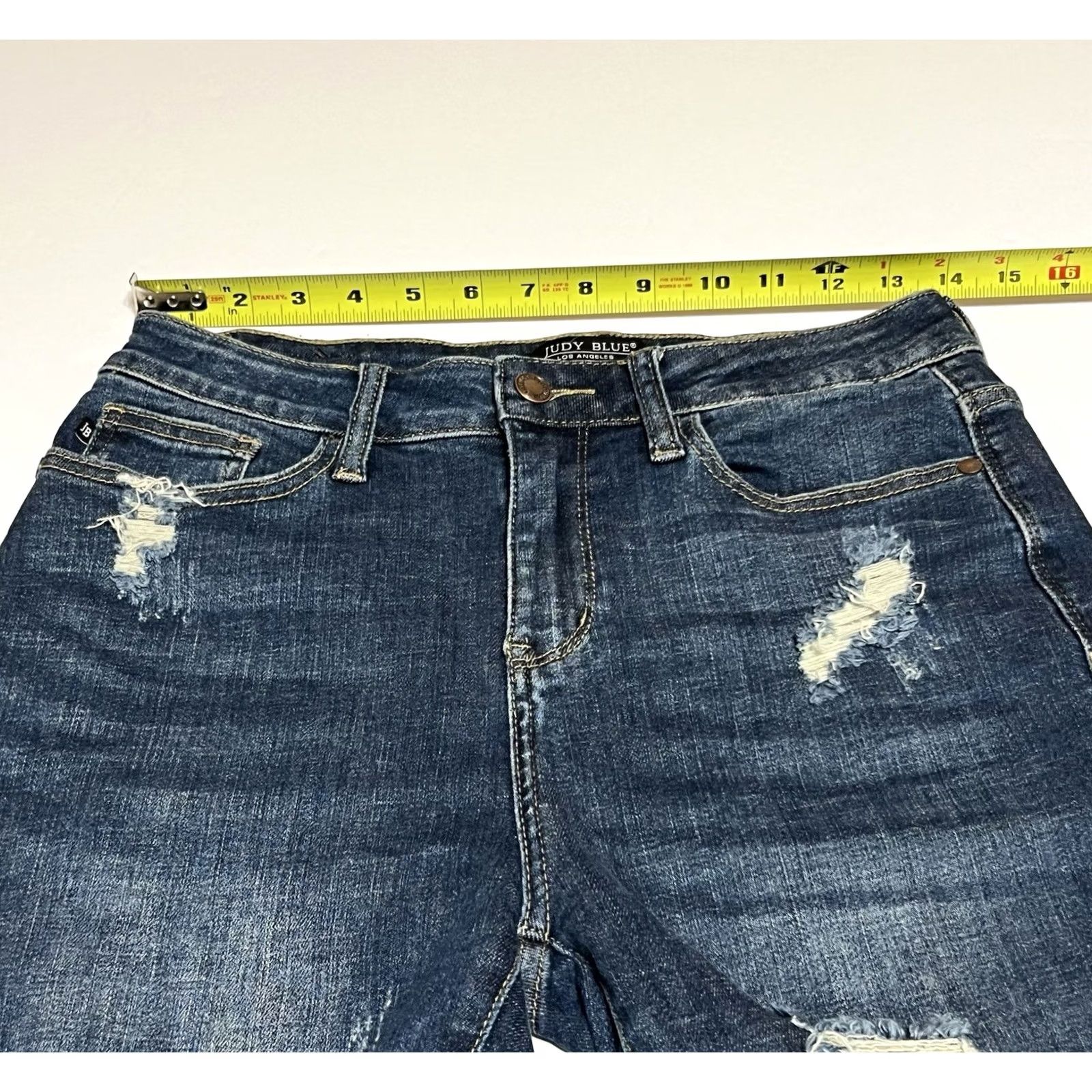 Denime Judy Blue Jeans Womens Capri Regular Stretch Distressed Blue 27x21 5-Pocket Denim High Rise Capris Size 27" / US 4 / IT 40 - 3 Thumbnail