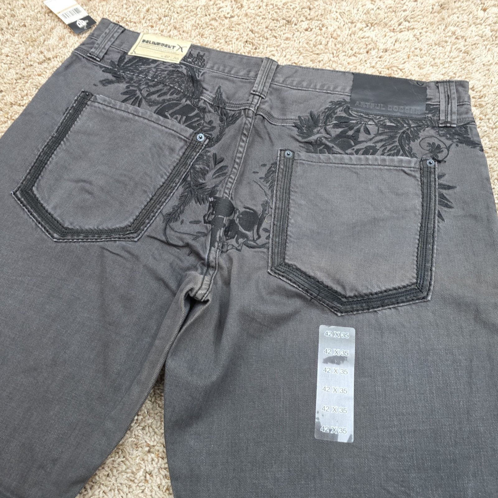 Artful Dodger Deadstock Y2K Artful Dodger Gray Black Skull Jeans 42 NWT Size US 42 / EU 58 - 2 Thumbnail
