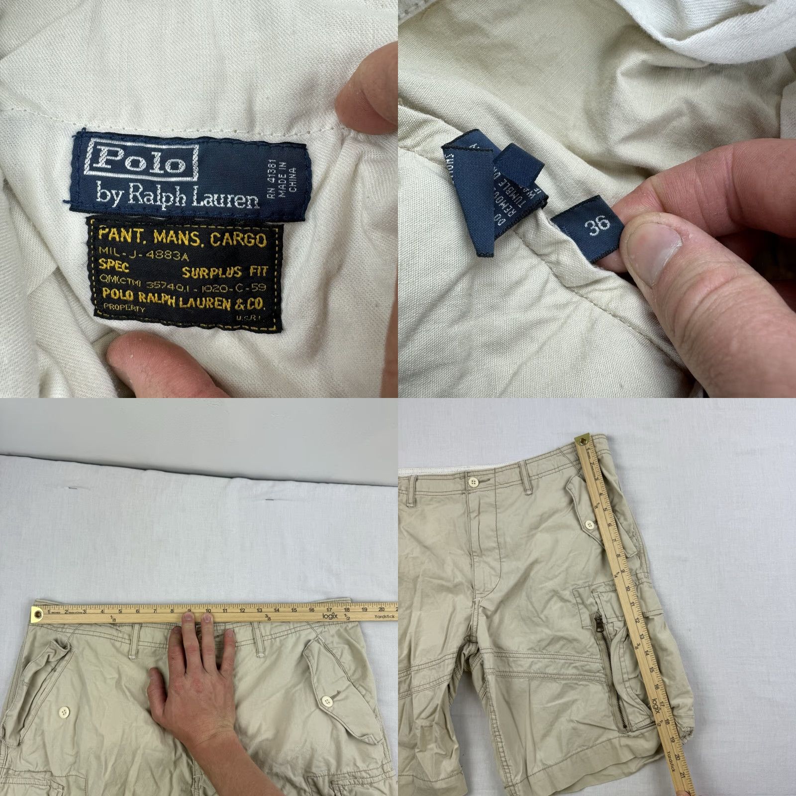 Polo Ralph Lauren Vintage Polo Ralph Lauren Cargo Shorts 36 Khakis Baggy Military Surplus Adult Men Ivory 10 in Inseam Relaxed Regular Zip Solid Pattern Size US M / EU 48-50 / 2 - 8 Thumbnail