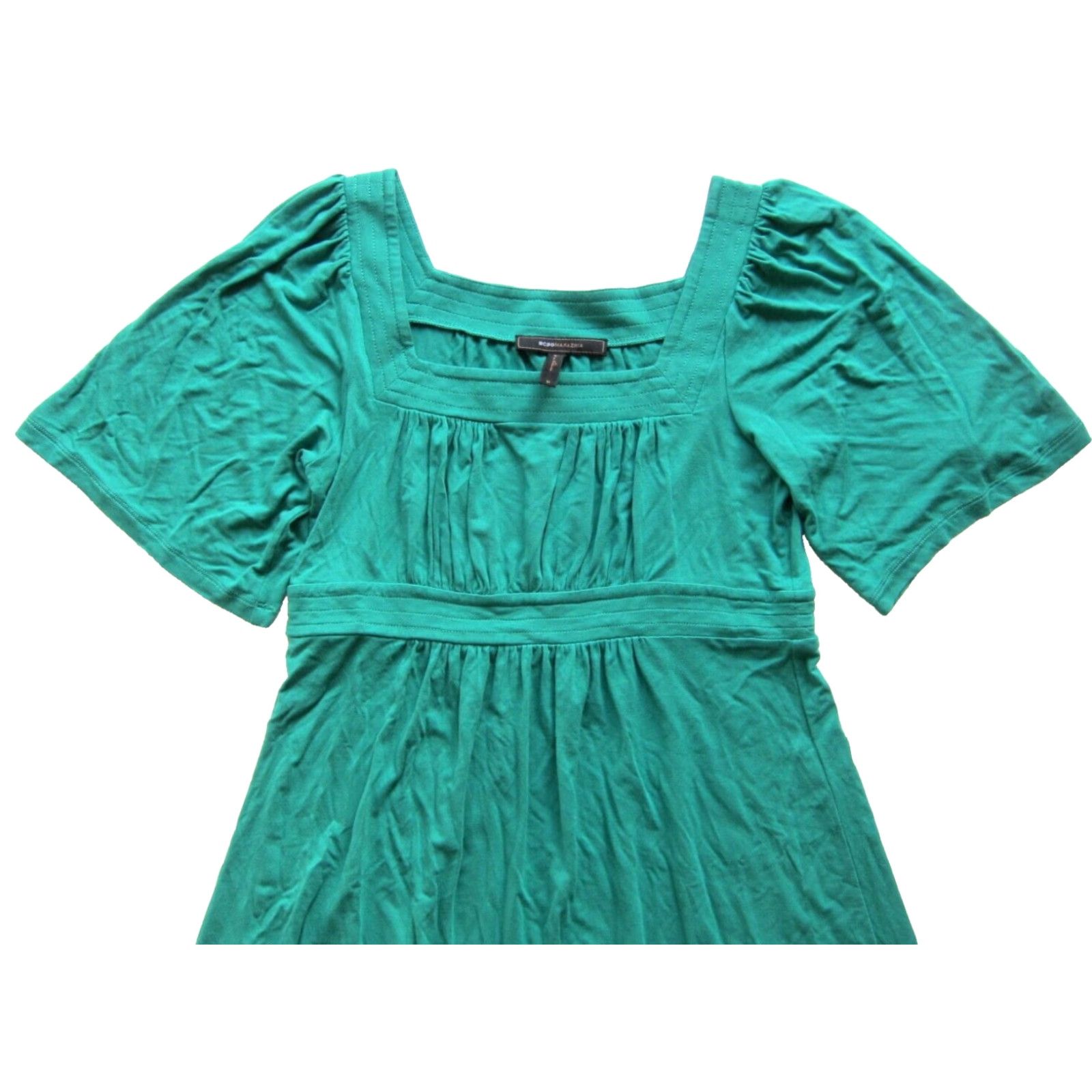 Bcbgmaxazria BCBGMAXAZRIA Green Rayon Short Sleeve Tunic Dress Medium Smock Jersey Knee Length Dress Size 32" / US 10 / IT 46 - 4 Thumbnail