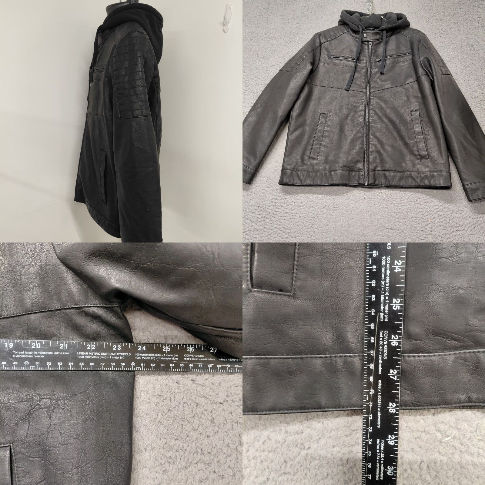 Apt. 9 Apt. 9 Men's Jacket Black Faux Leather Hooded Coat Pockets Zipper Short | Size L | Regular Fit | Motorcycle Style Size US L / EU 52-54 / 3 - 10 Thumbnail