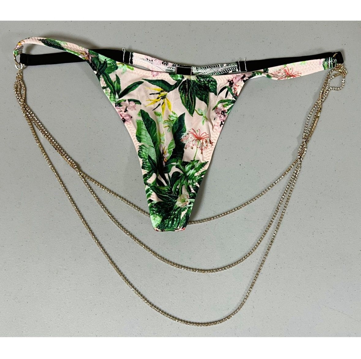 Victoria's Secret Tropical Floral Gold Diamond V-String Lingerie Size XS 🌴✨ Size ONE SIZE - 2 Thumbnail