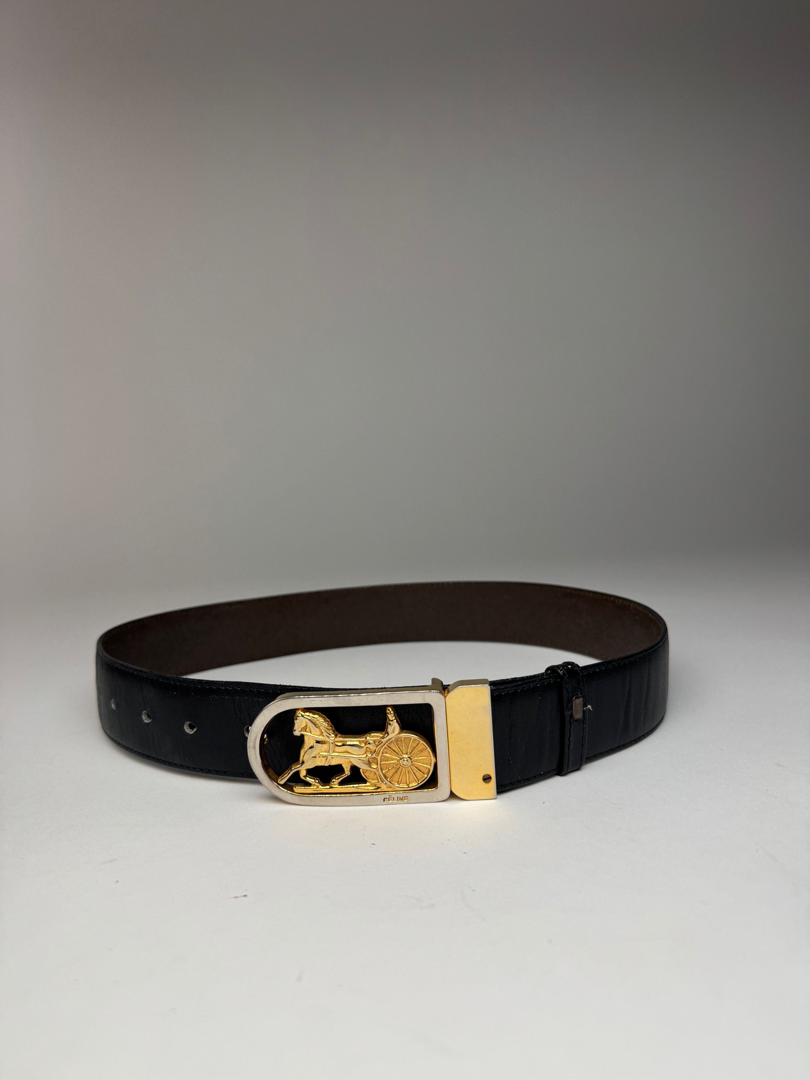 Celine Vintage Paris Carriage Logo Leather Belt black Size ONE SIZE - 1 Thumbnail