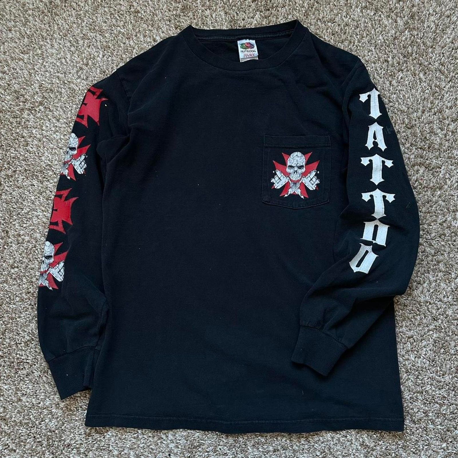 Vintage Vintage 90s Tattoo Shop Parlor Tribal Skull Cross Black Tee Size US M / EU 48-50 / 2 - 2 Thumbnail