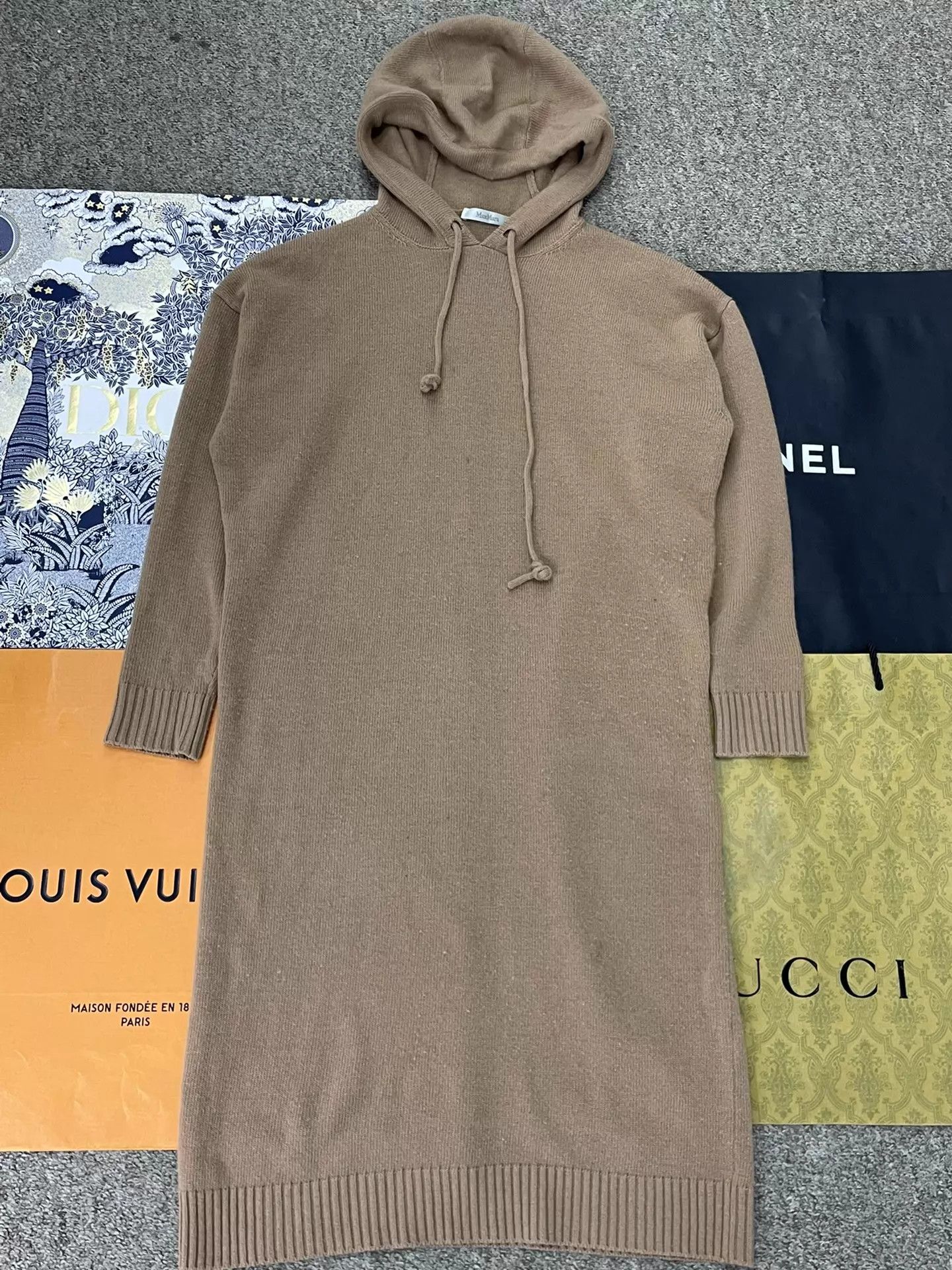 MaxMara khaki wool hooded midi dress S