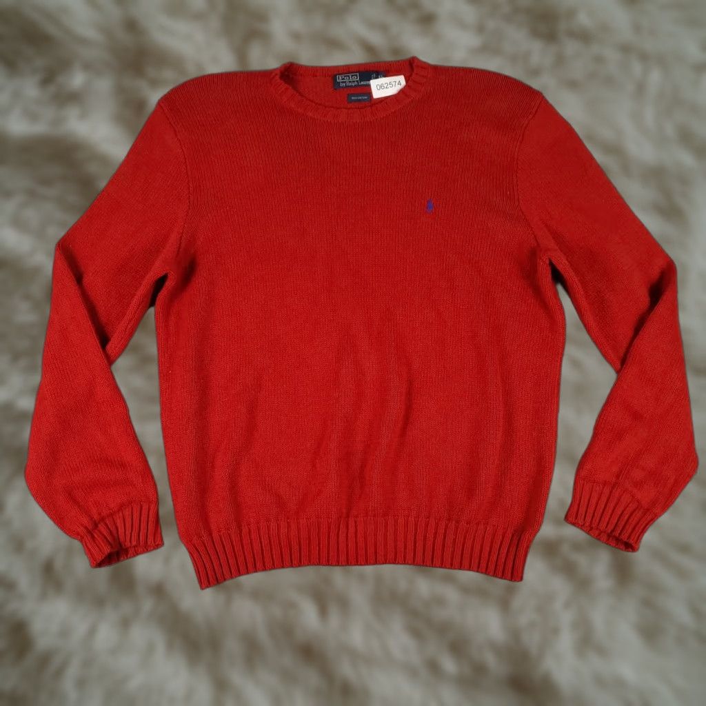 Ralph Lauren VINTAGE Ralph Lauren Men’s Pullover Sweater XL Red Cotton Crew Neck Casual Knit Size US XL / EU 56 / 4 - 1 Thumbnail
