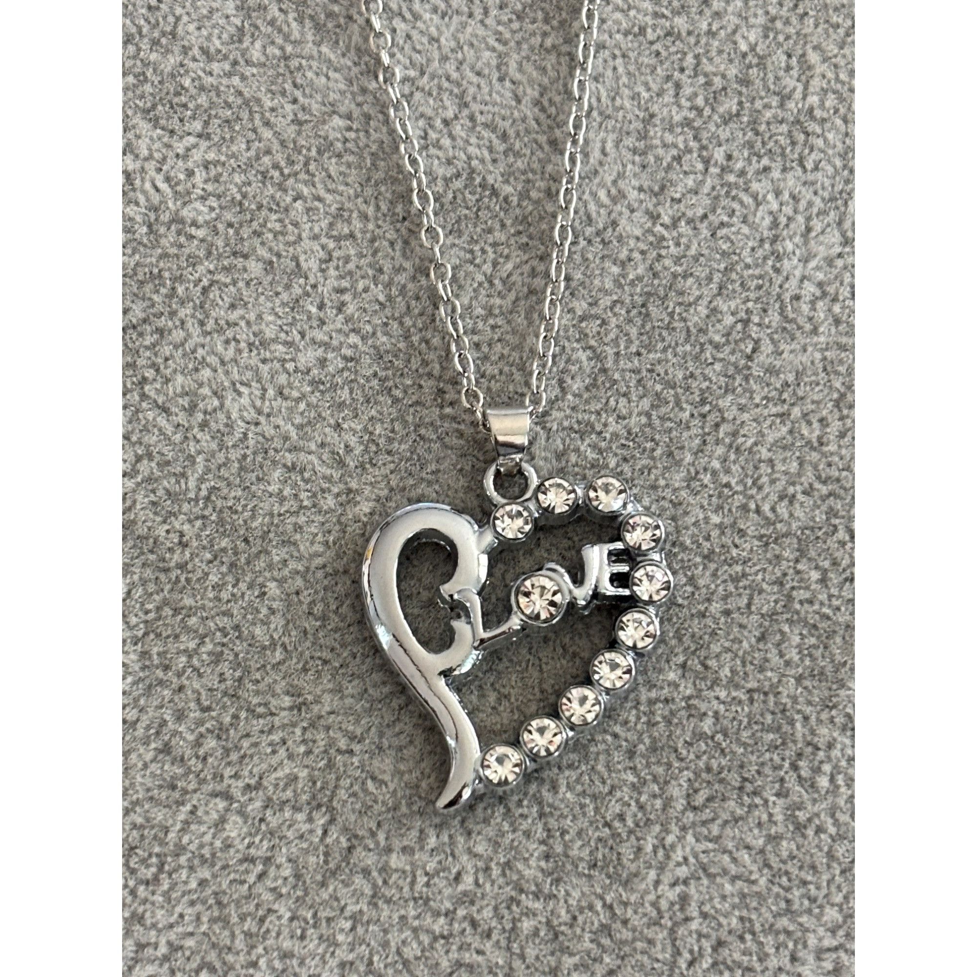 Other Heart-Shaped "Love" Rhinestone Pendant Necklace With Silver- Size ONE SIZE - 2 Thumbnail