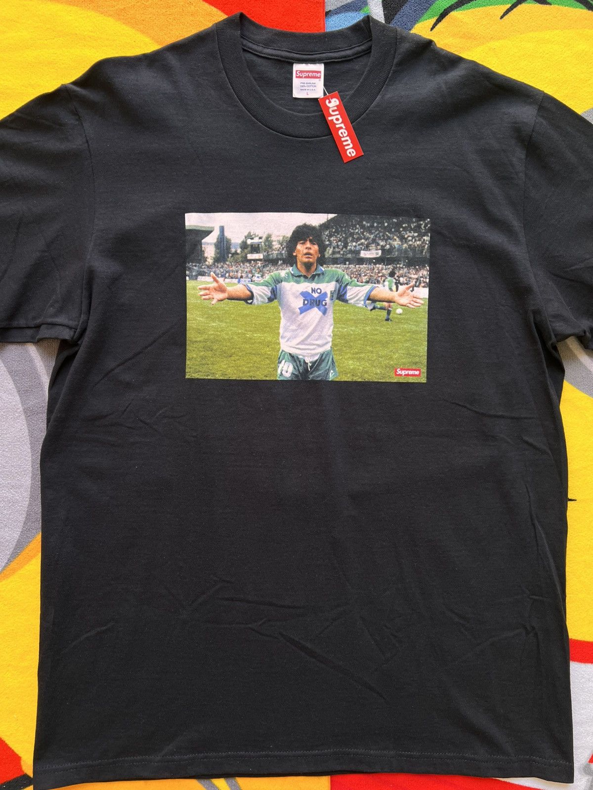 Supreme L Supreme Maradona Tee black T-shirt football diego no drugs Size US L / EU 52-54 / 3 - 18 Thumbnail