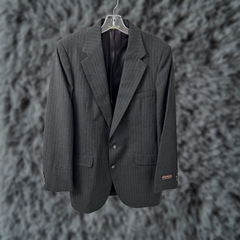 Vintage VTG Brooke & Deane Blazer Mens 40 Gray Pinstripe Wool Jacket USA NWT Two-Button Notch Lining Polyester 32” Long Formal Business Size 40R - 1 Thumbnail