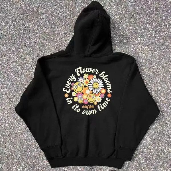 VIBE Hip Hop Floral Smiley Print Casual L Hooded Sweatshirt Size US L / EU 52-54 / 3 - 7 Thumbnail