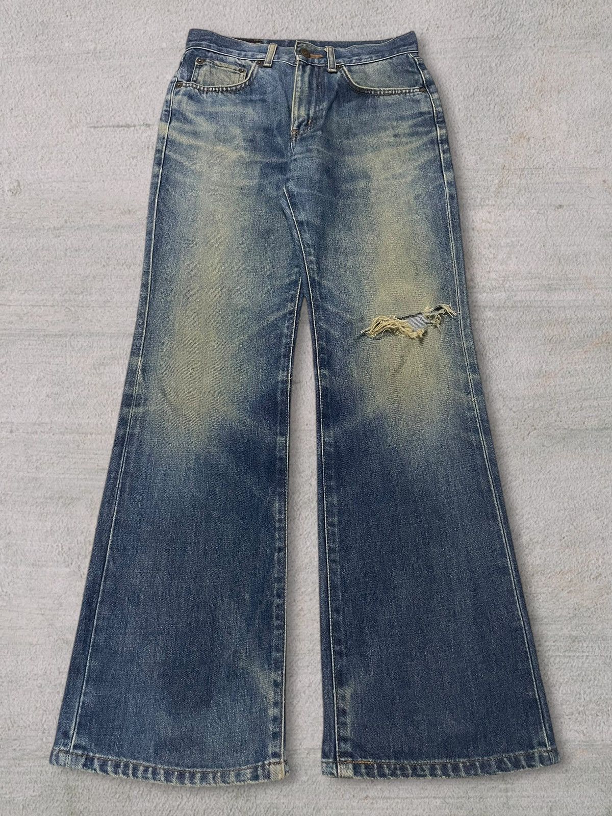 Edwin Vintage Edwin 503 Bootcut Distressed Blue Wash Bleach Jeans Size 29" - 1 Thumbnail