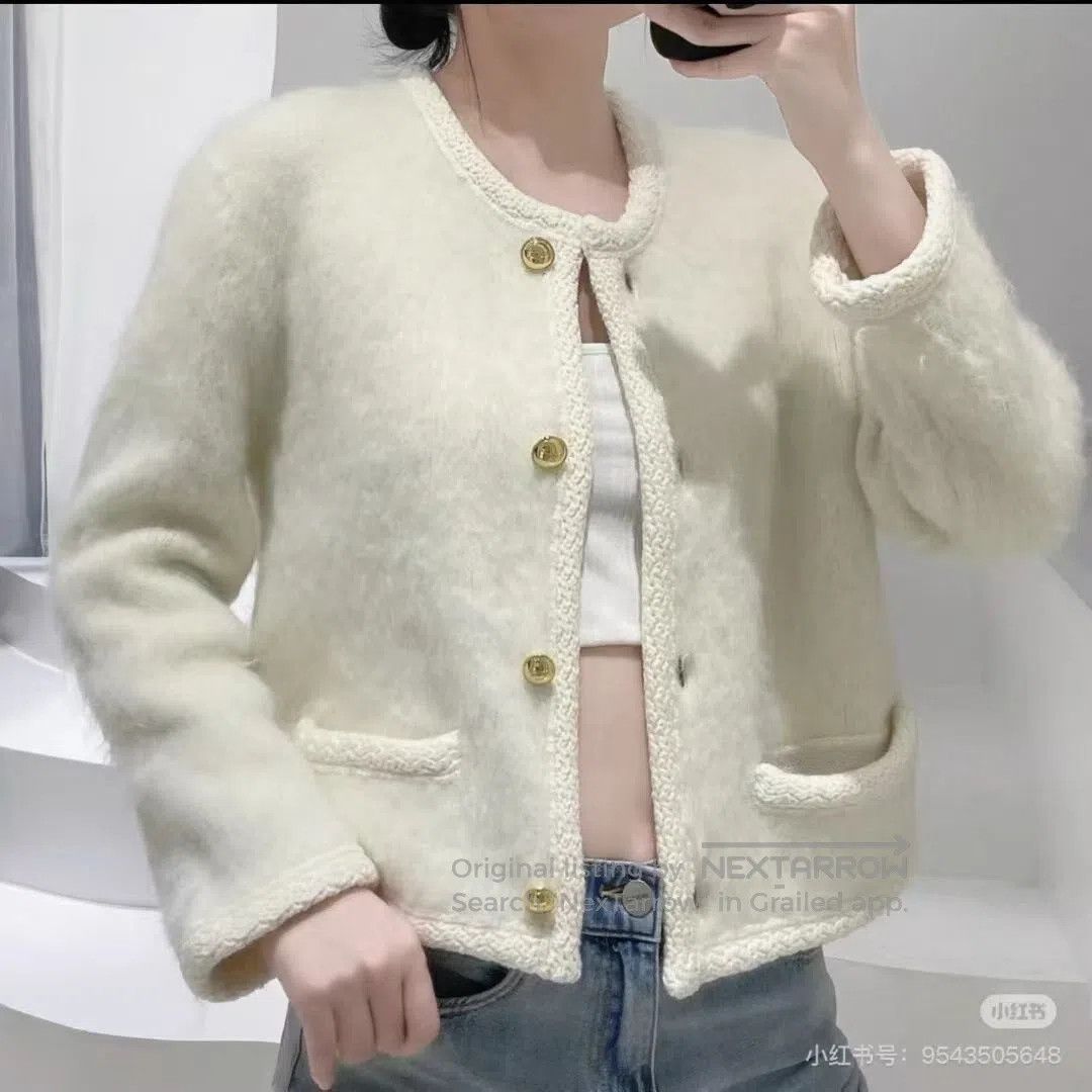 Celine CELINE Cream White Gold Button Mohair Coat| Size L / US 10 / IT 46 - 9 Thumbnail