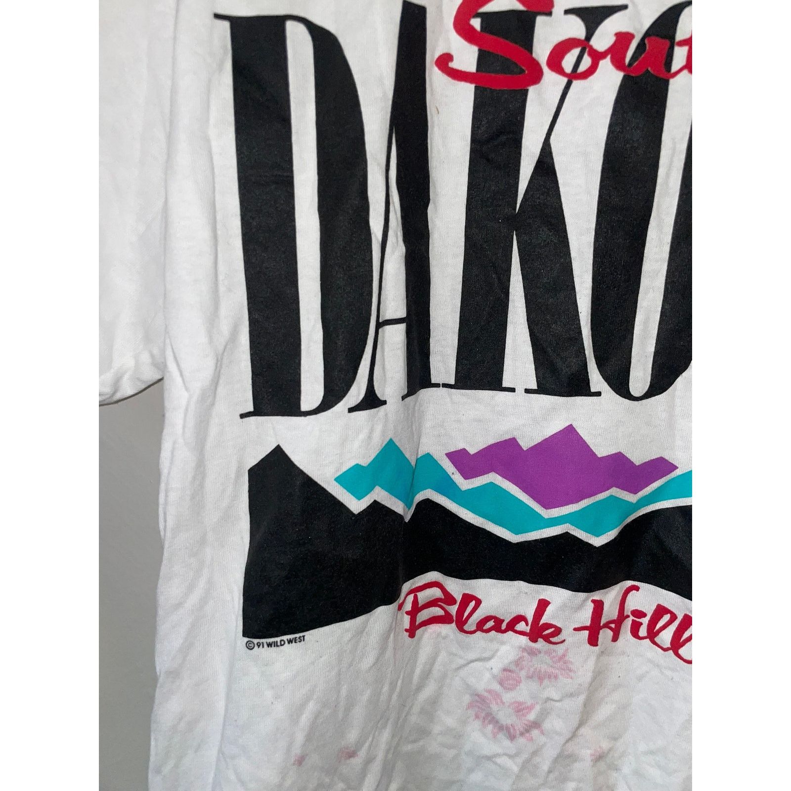 Jerzees Vintage Test Print Shirt South Dakota Black Hills White Tee Size US M / EU 48-50 / 2 - 3 Thumbnail