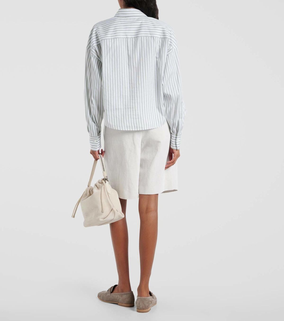 Brunello Cucinelli o1y0725 Striped Shirt in Sage Green/White Size L / US 10 / IT 46 - 6 Thumbnail