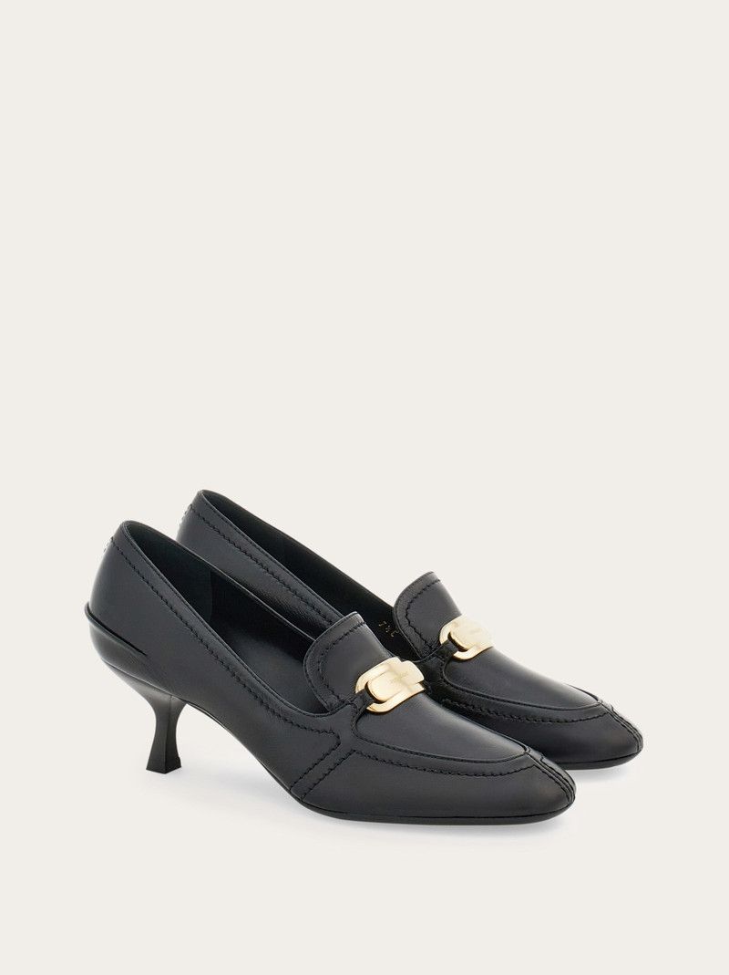 Salvatore Ferragamo o1s1rm1225 Kitten Heel Loafers in Black Size US 10 / IT 40 - 4 Thumbnail
