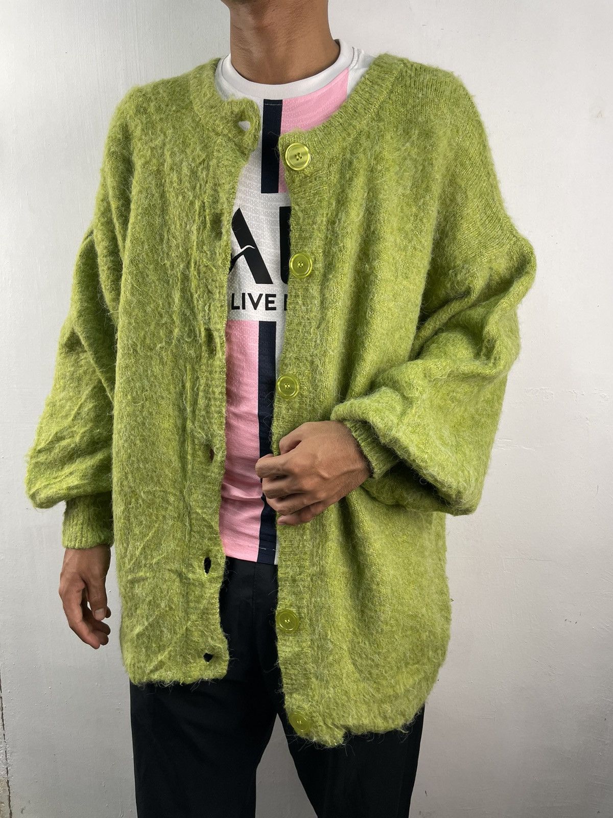 Vintage Vintage Mohair Cardigan Jacket Baggy Kurt Cobain Grunge Size US XL / EU 56 / 4 - 3 Thumbnail