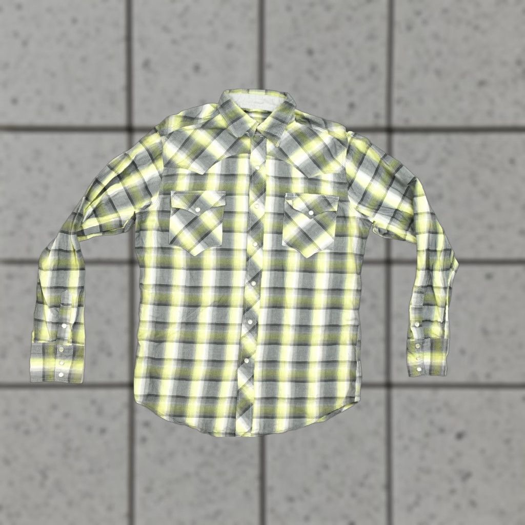 Vintage Tin Haul Shirt Men Medium Plaid Western Yellow Gray Cotton Snap Button-Up Collared Long Sleeve, Casual Size US M / EU 48-50 / 2 - 1 Thumbnail