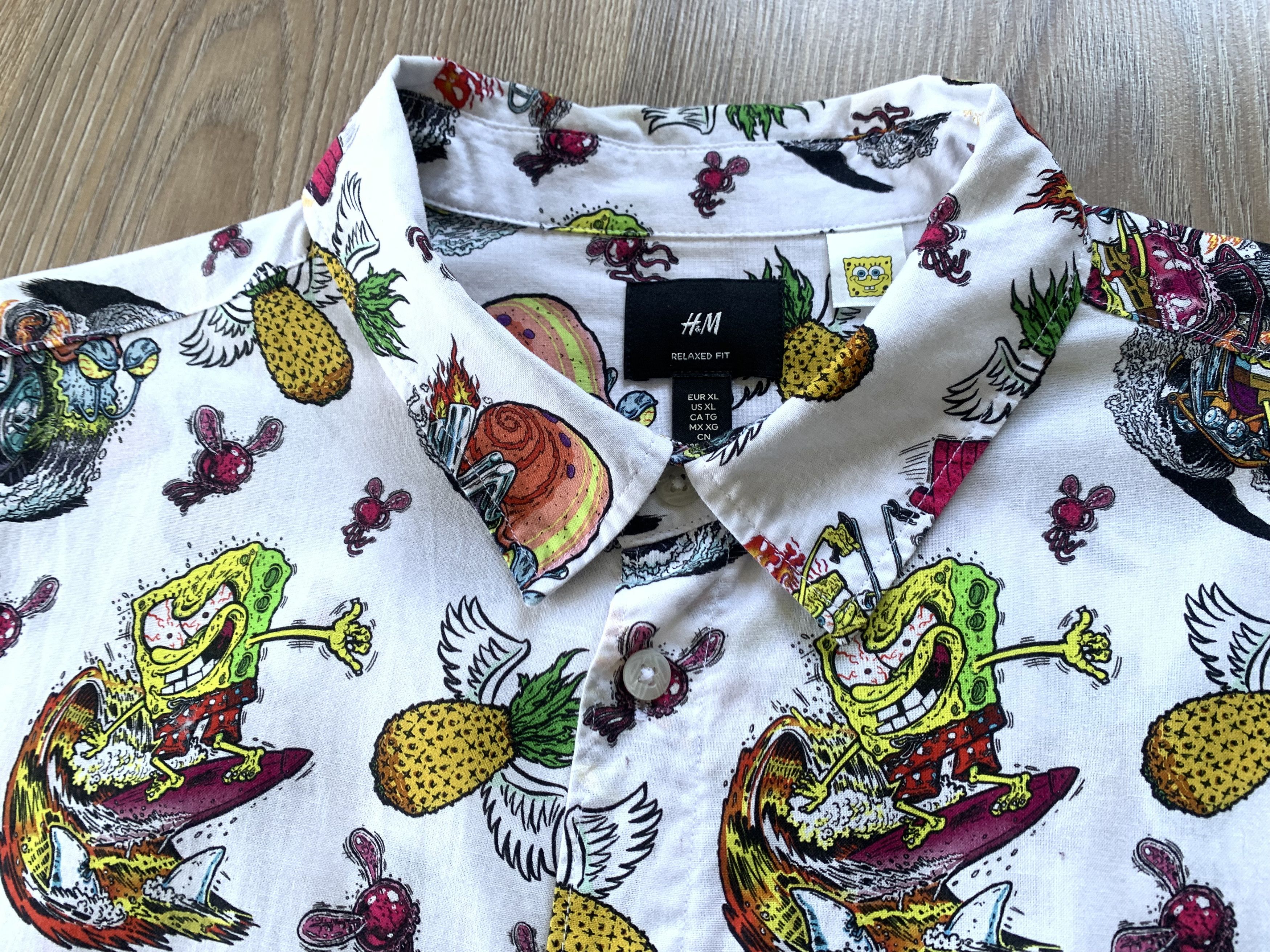 H&M Mens H&M SpongeBob Graphic Hawiian White Button Up Shirt Size US XL / EU 56 / 4 - 5 Thumbnail