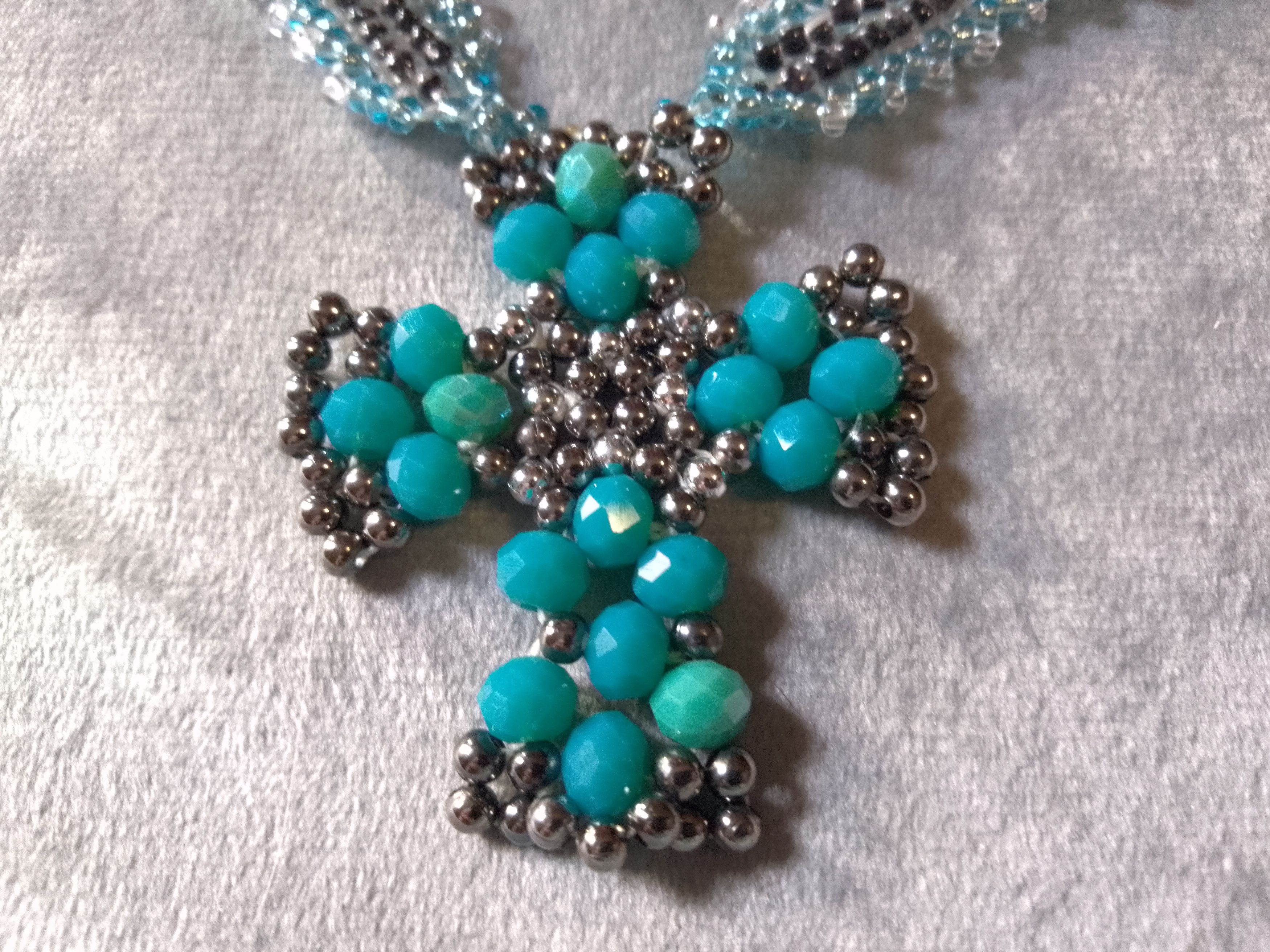 Handmade Necklace Pendant Cross Beaded Crystals Black Turquoise Size ONE SIZE - 2 Thumbnail