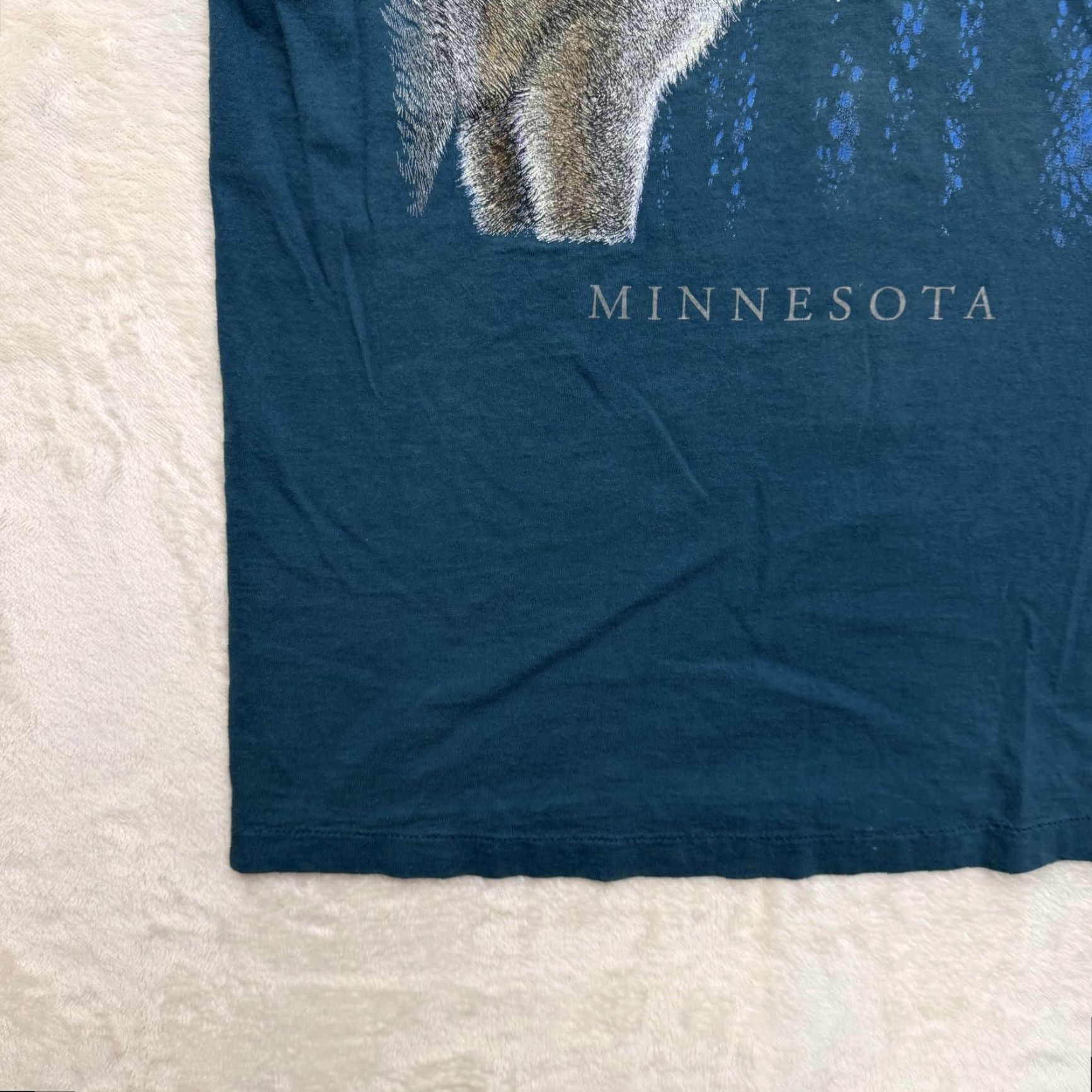 Vintage Minnesota Wolf Shirt Mens XL Blue Graphic Print Tee Short Sleeve Crew Neck Wildlife Nature MN Size US XL / EU 56 / 4 - 7 Thumbnail