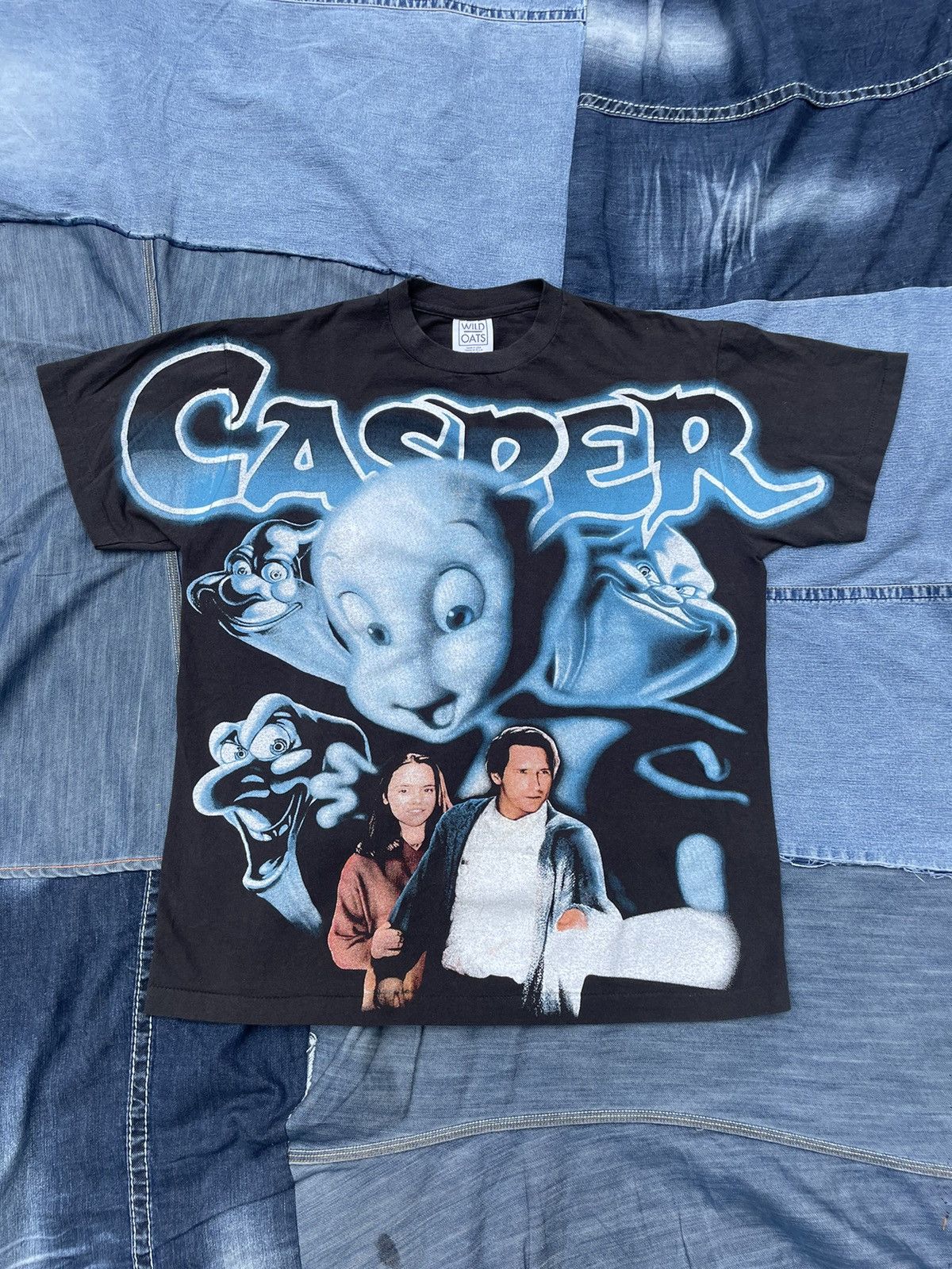 image of Vintage 90's Casper The Friendly Ghost Aop Face Print Boot Tee in Black, Men's (Size Large)