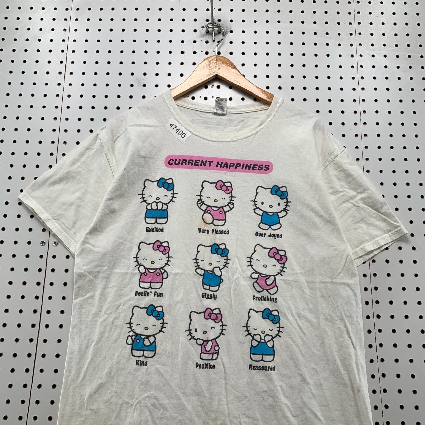 Fruit Of The Loom Hello Kitty Funny Happiness T Shirt Mens Large White Cartoon Short Sleeve Nike? Size US L / EU 52-54 / 3 - 4 Thumbnail