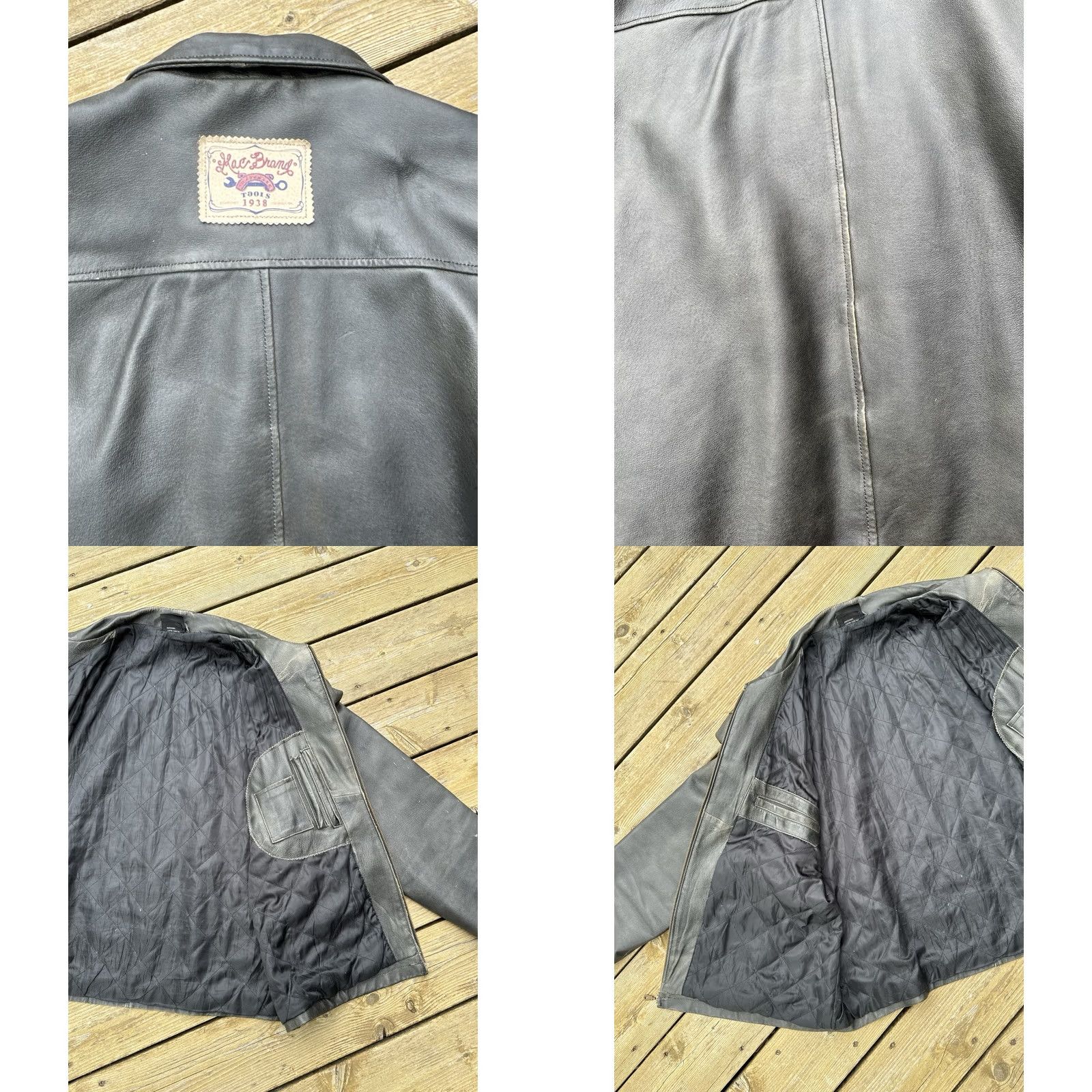Vintage MAC Tools Leather Jacket Black Zip Coat Quilted Lined Workwear Men’s XL Bomber Jacket Size US XL / EU 56 / 4 - 10 Thumbnail