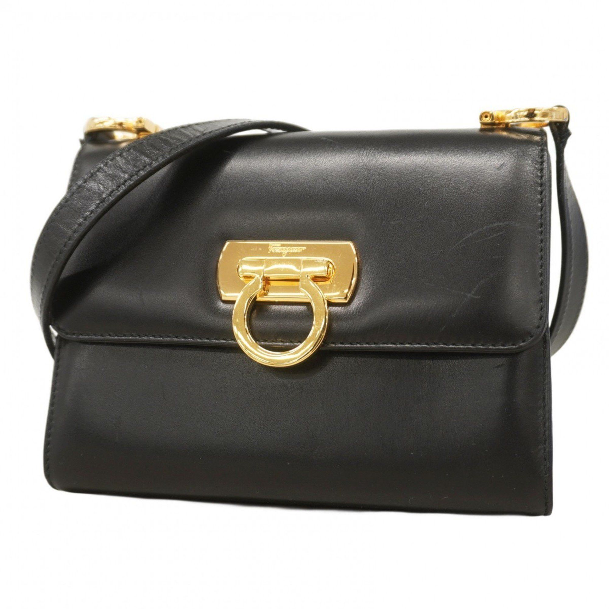 Salvatore Ferragamo Shoulder Bag Gancini Leather Black Women's