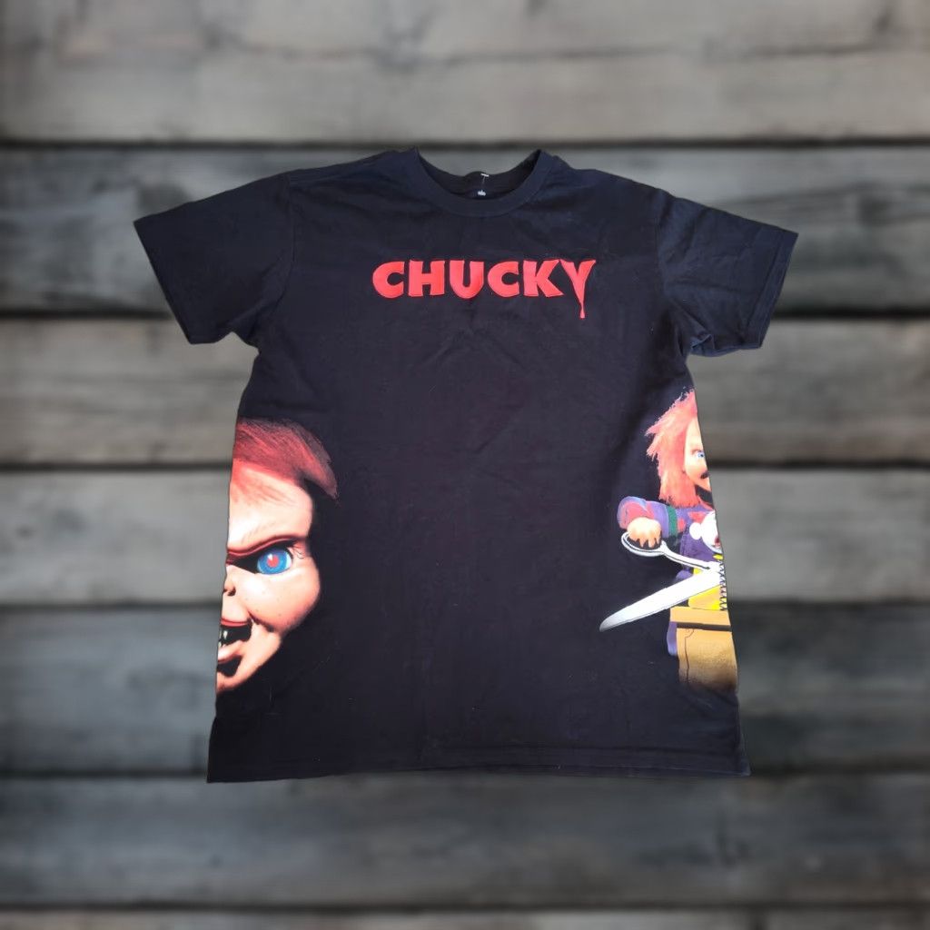 Vintage VINTAGE Chucky T-Shirt Adults Large Black Graphic Print Short Sleeve Unisex 90s Horror Costume Size US L / EU 52-54 / 3 - 1 Thumbnail