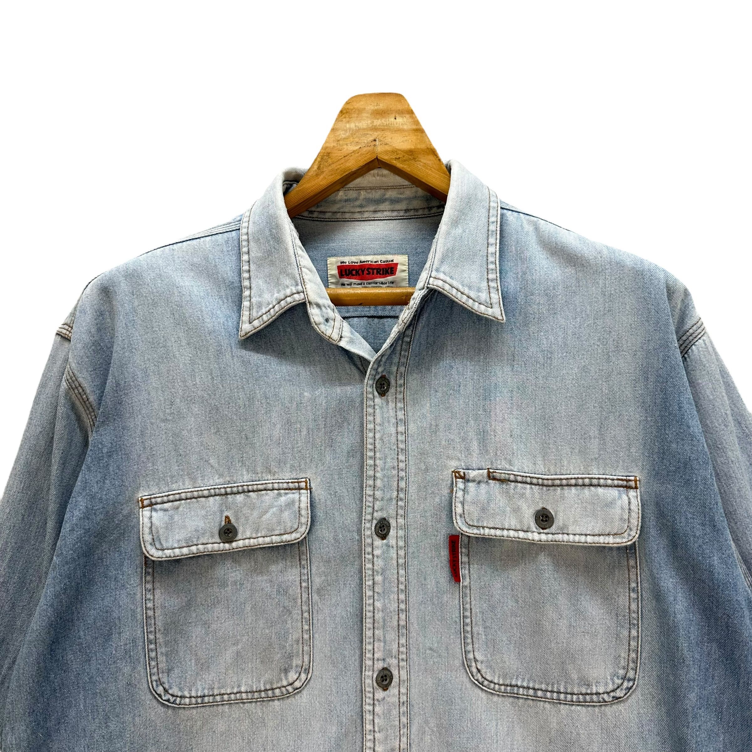 Vintage 90's LUCKY STRIKE Denim Button Shirt #A6-0147 Size US XL / EU 56 / 4 - 2 Thumbnail