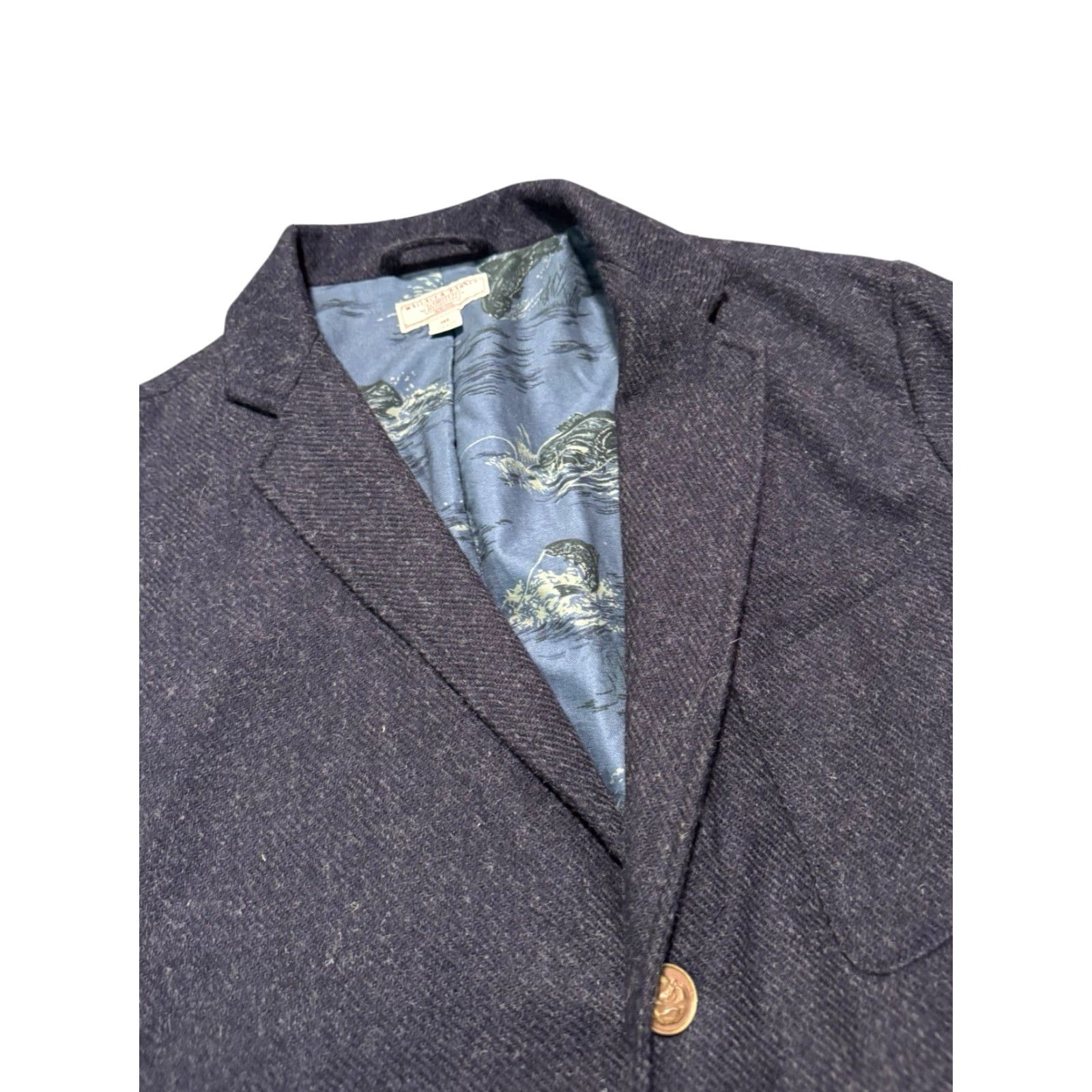 Wallace & Barnes Wallace & Barnes Knit Blazer Mens Alexander's Wool Koi Fish Dog Buttons Blue 38R Size 38R - 6 Thumbnail